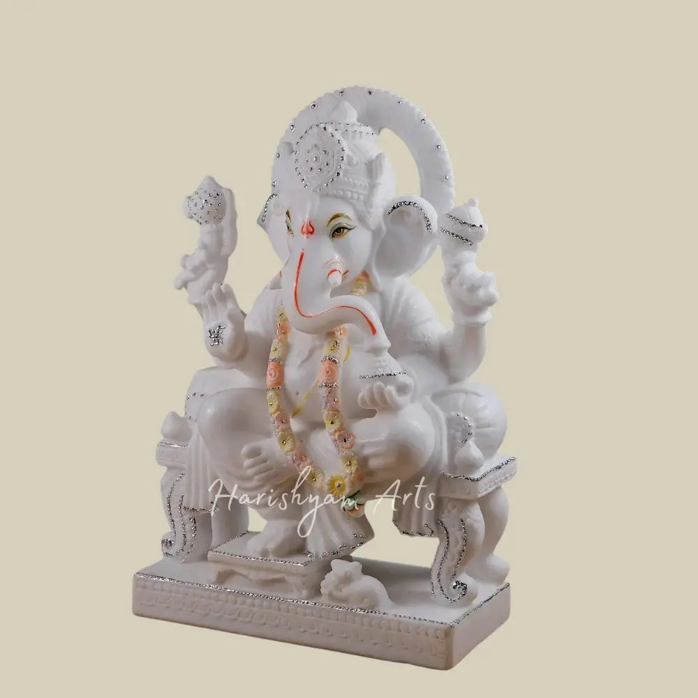 18" Super White Marble Ganesha Statue