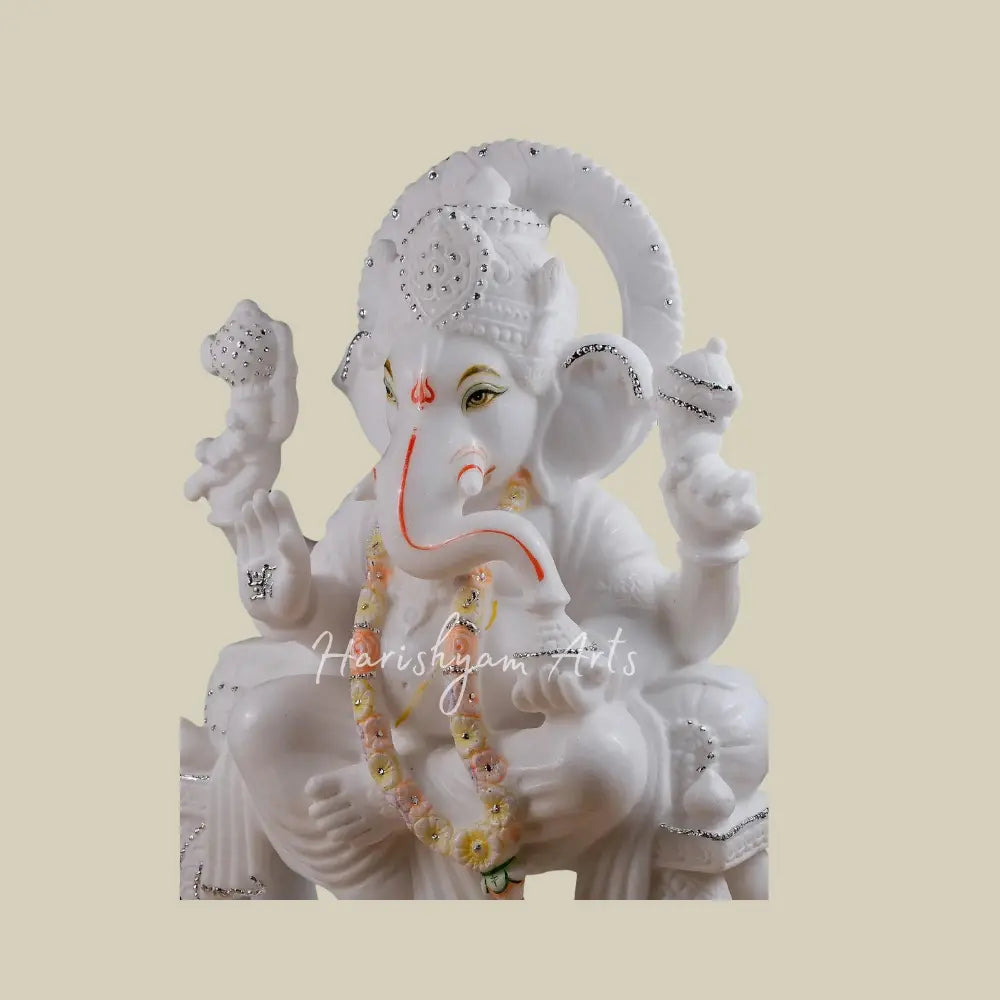 18" Super White Marble Ganesha Statue