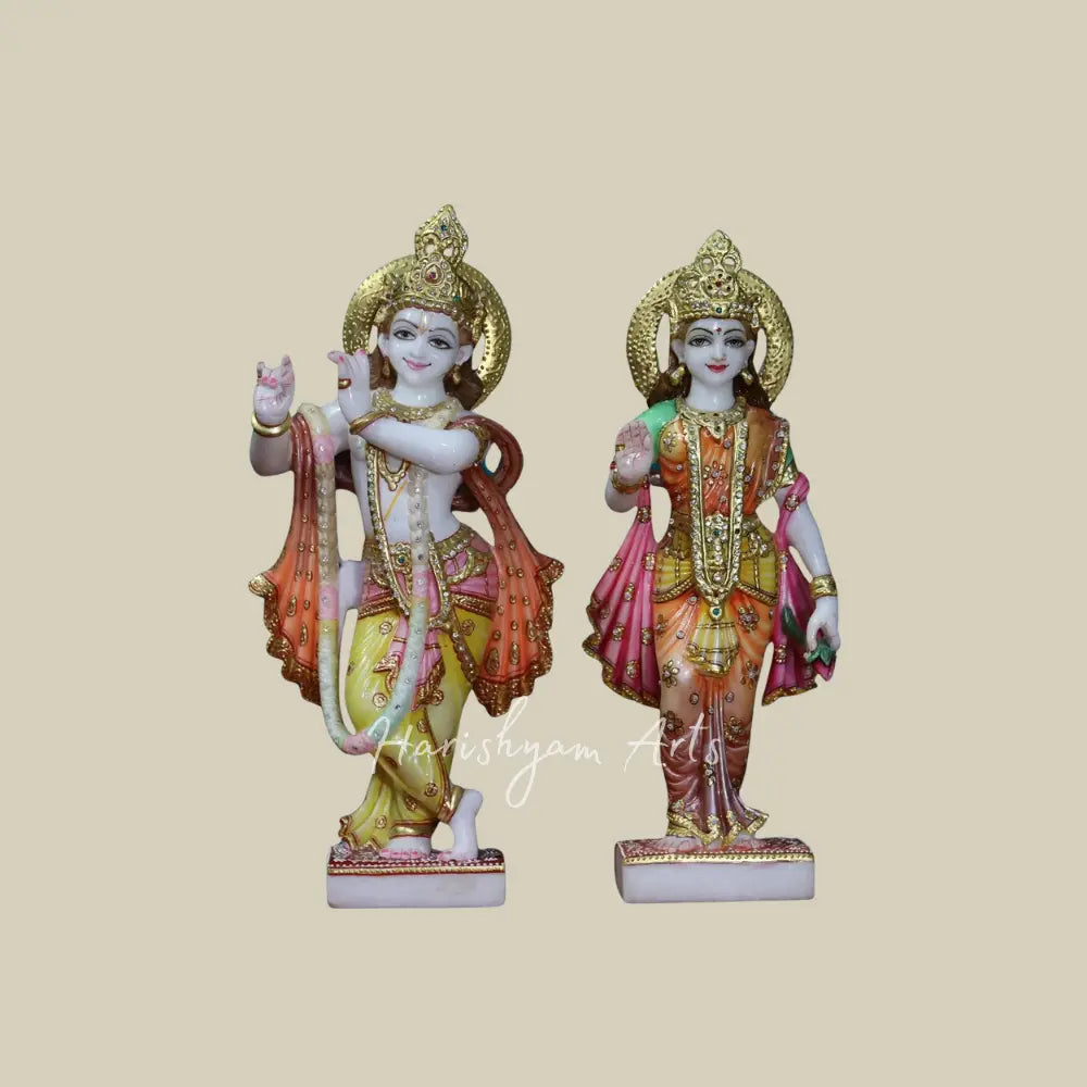 18" White Makrana Marble Radha Krishna Statue