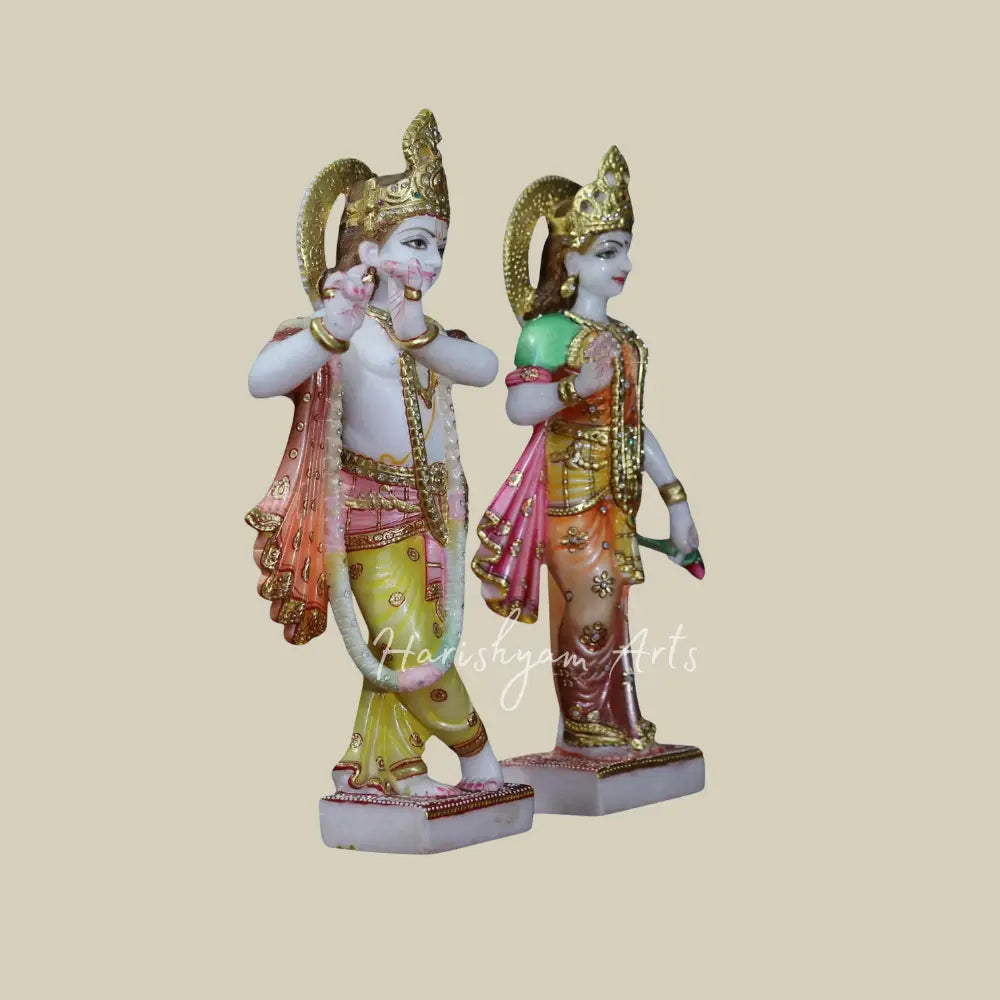 18" White Makrana Marble Radha Krishna Statue