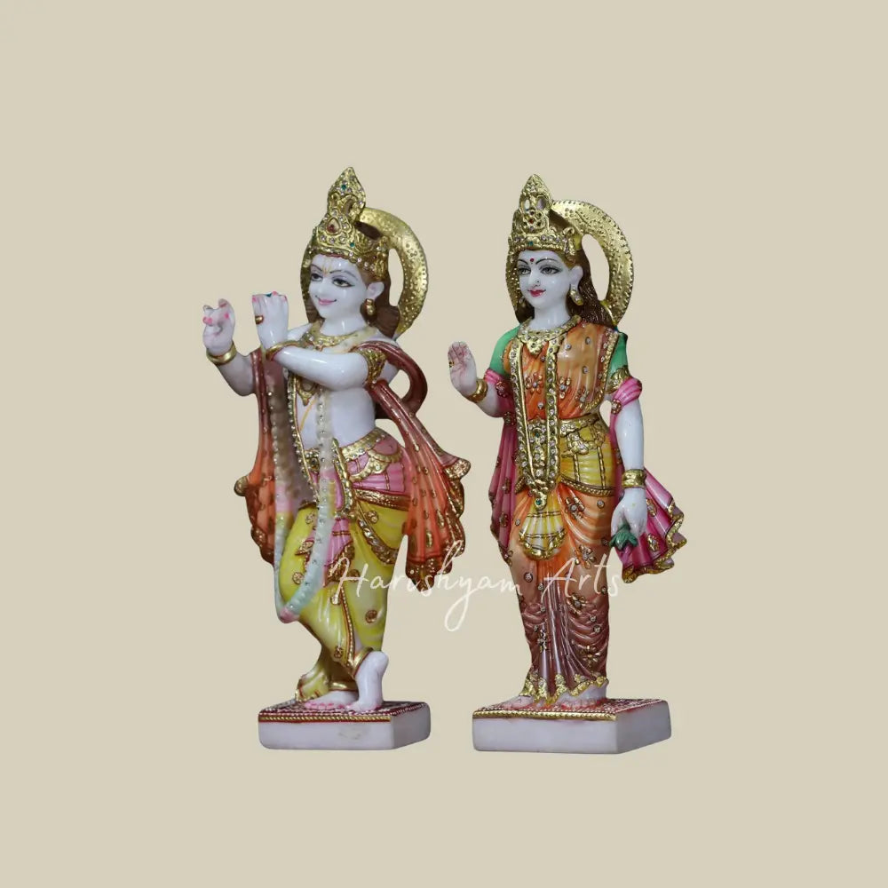 18" White Makrana Marble Radha Krishna Statue