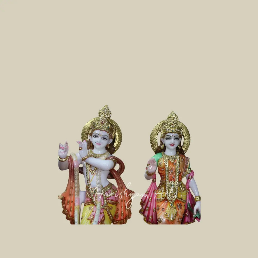 18" White Makrana Marble Radha Krishna Statue