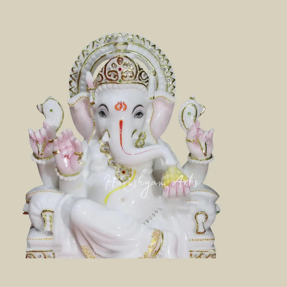 18" White Marble Statue of Lord Ganesha In Blessing Mudra