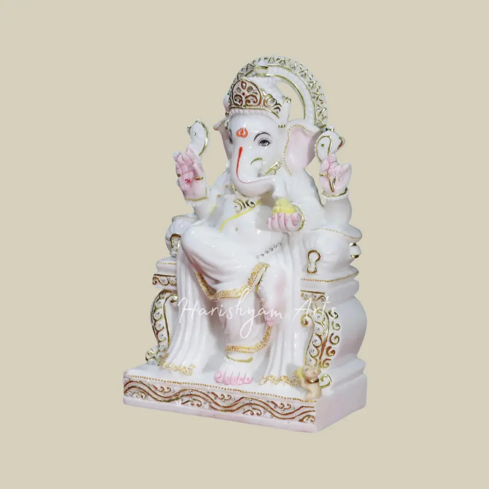 18" White Marble Statue of Lord Ganesha In Blessing Mudra