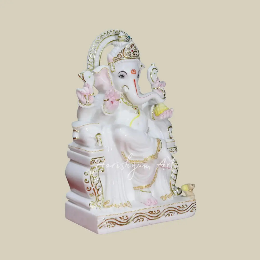 18" White Marble Statue of Lord Ganesha In Blessing Mudra