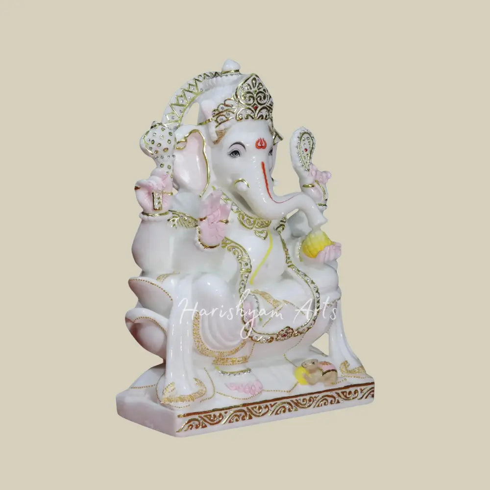 18" White Marble Statue of Lord Ganesha In Blessing Mudra