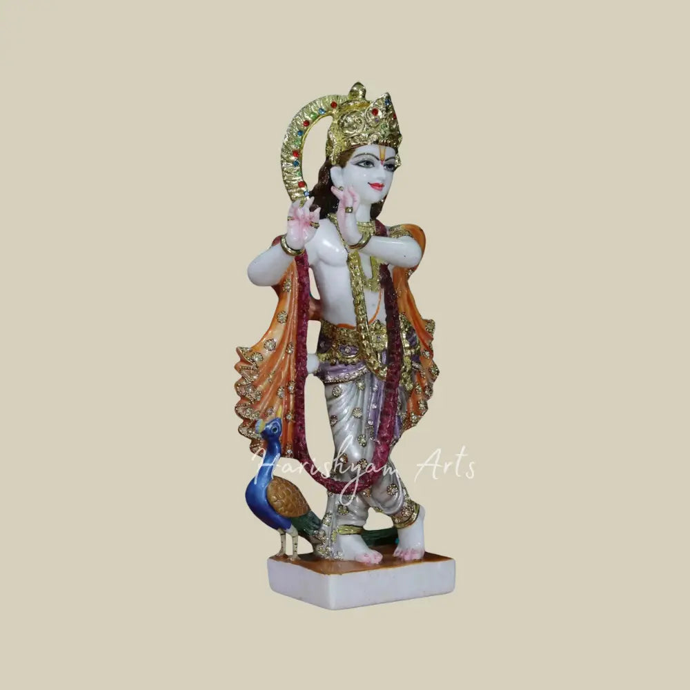 18" krishna with peacock vietnam marble statue