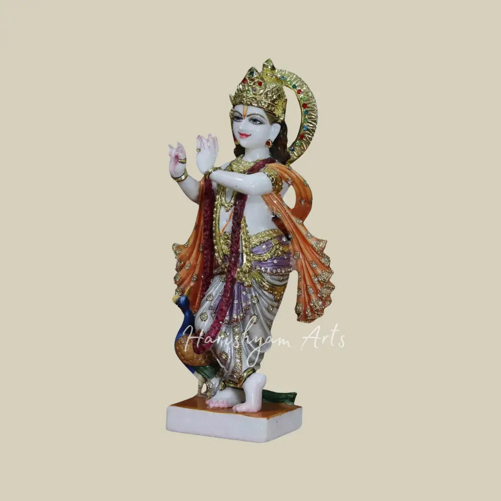 18" krishna with peacock vietnam marble statue