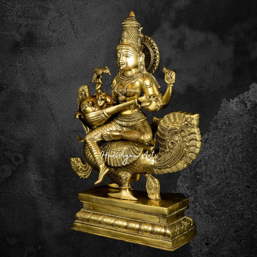 Saraswati Mata Brass Statue 19"