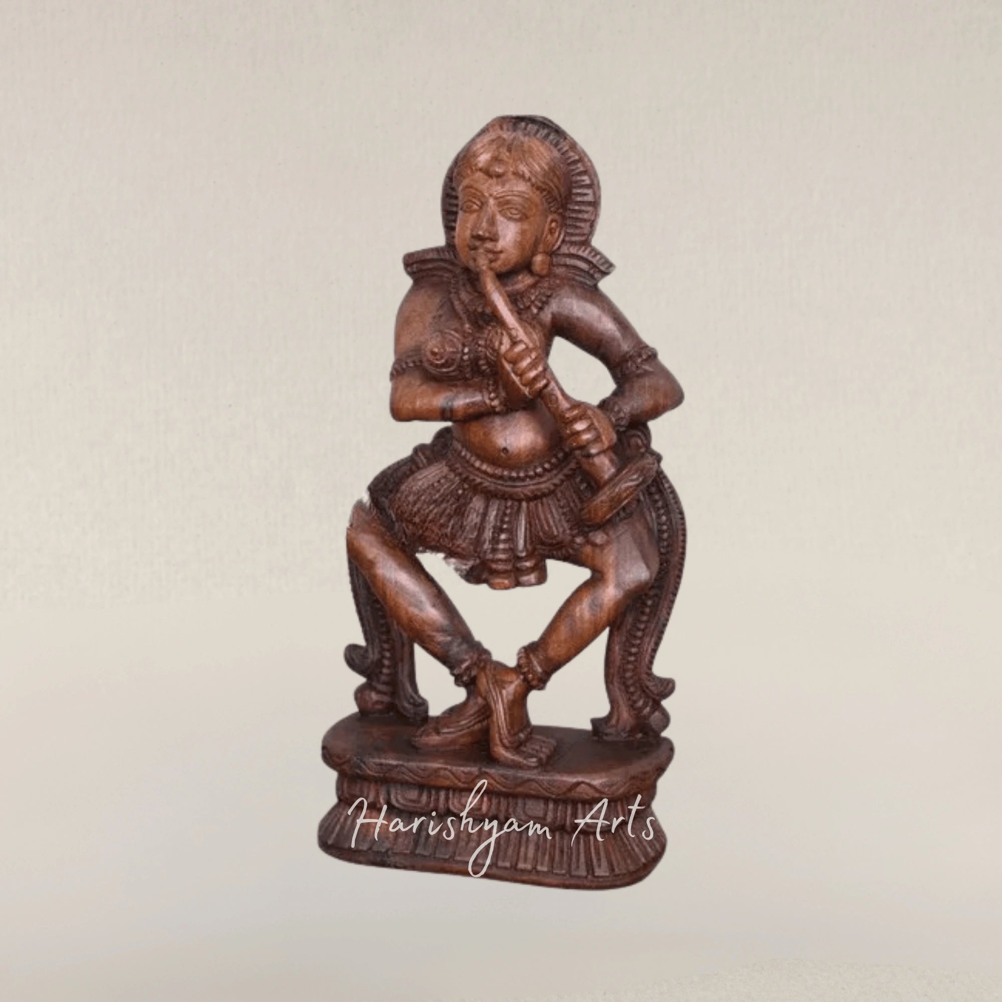 19" Apsara Music Goddess Wooden Sculpture Playing Shehnai