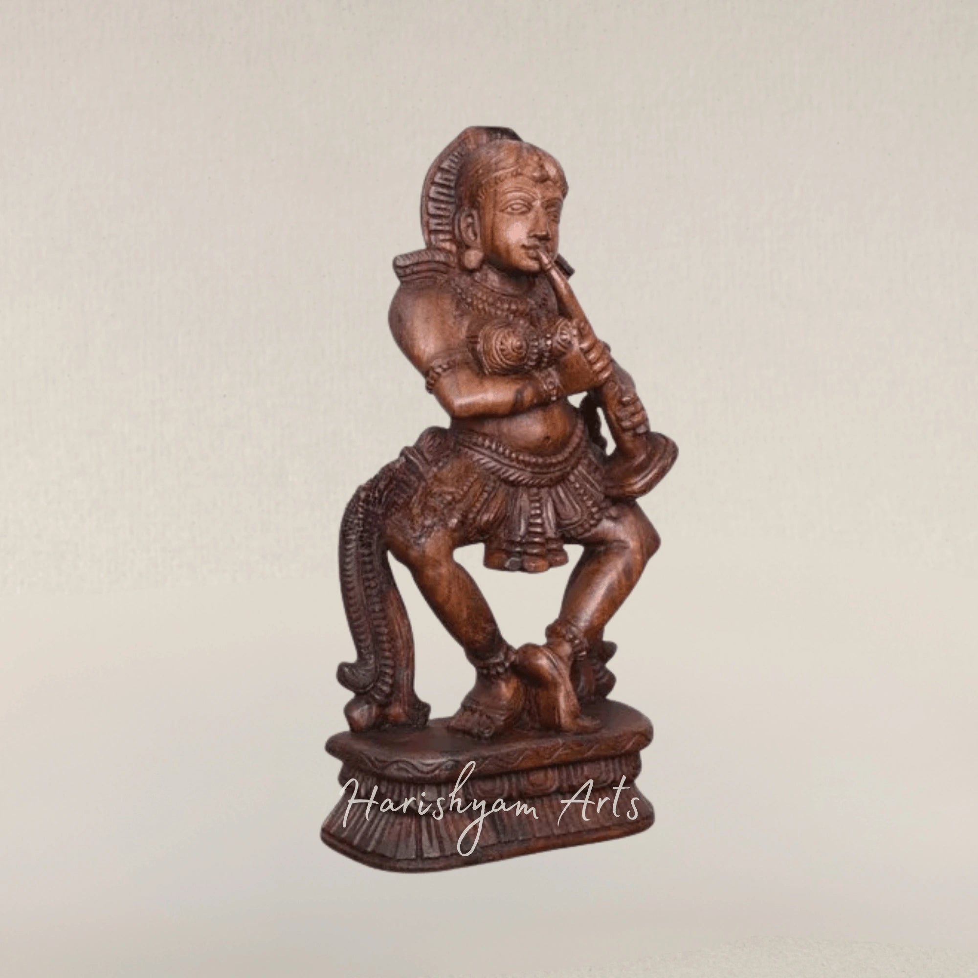 19" Apsara Music Goddess Wooden Sculpture Playing Shehnai