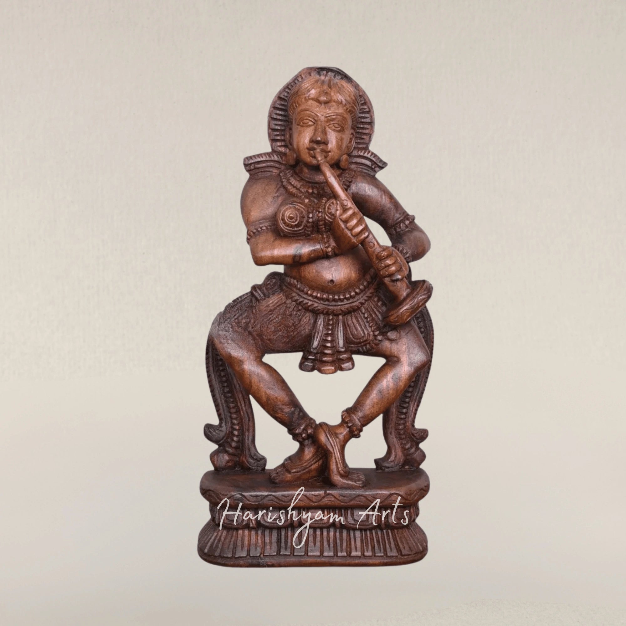 19" Apsara Music Goddess Wooden Sculpture Playing Shehnai