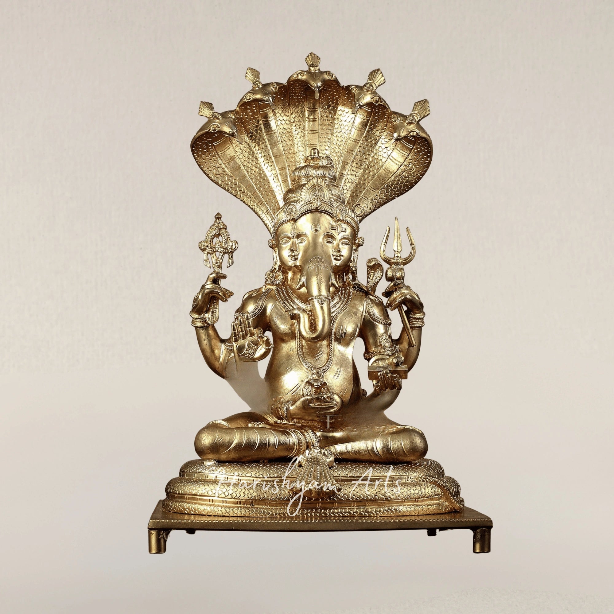 19" Auspicious Ganesha with Shiva Parvati Bronze Family Idol