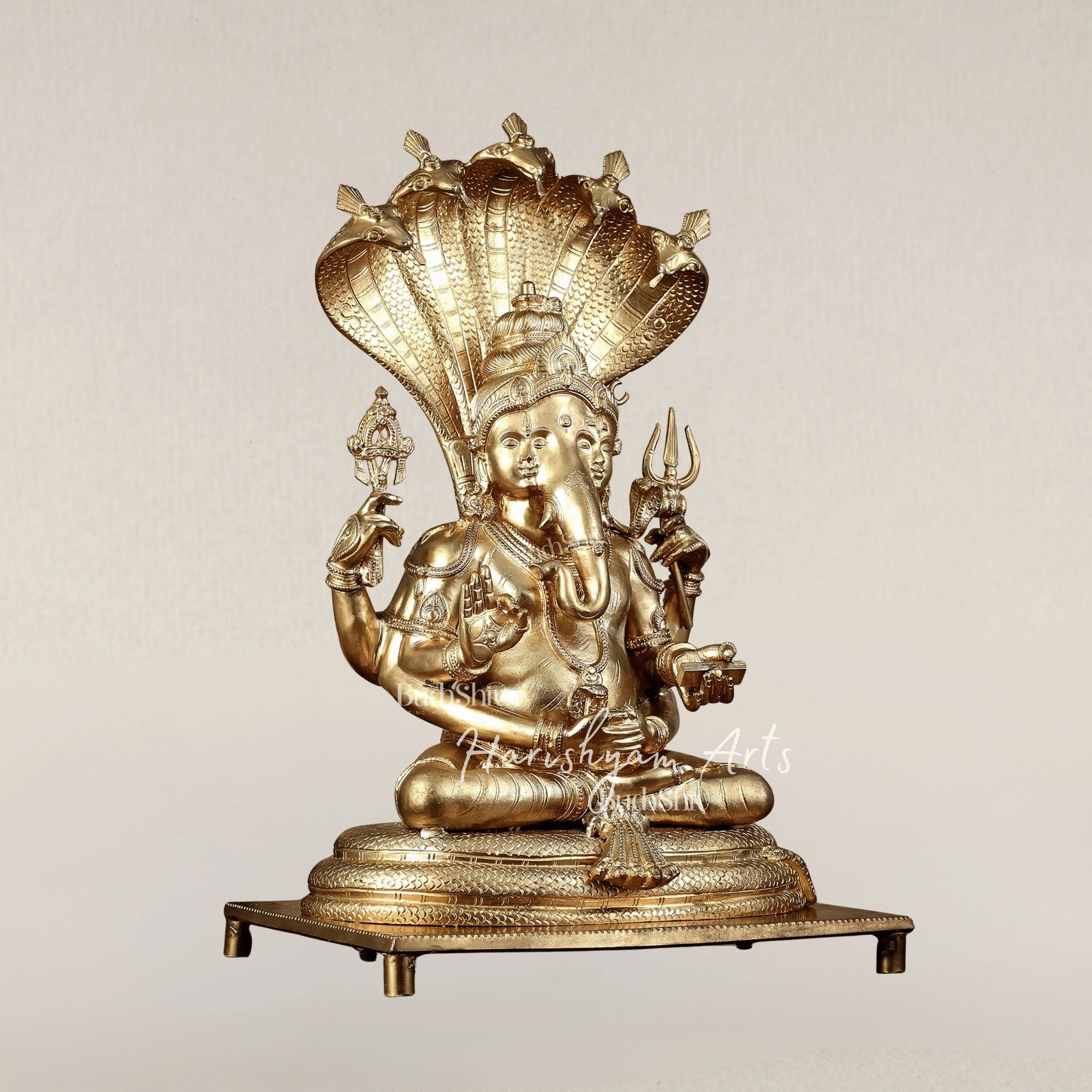 19" Auspicious Ganesha with Shiva Parvati Bronze Family Idol
