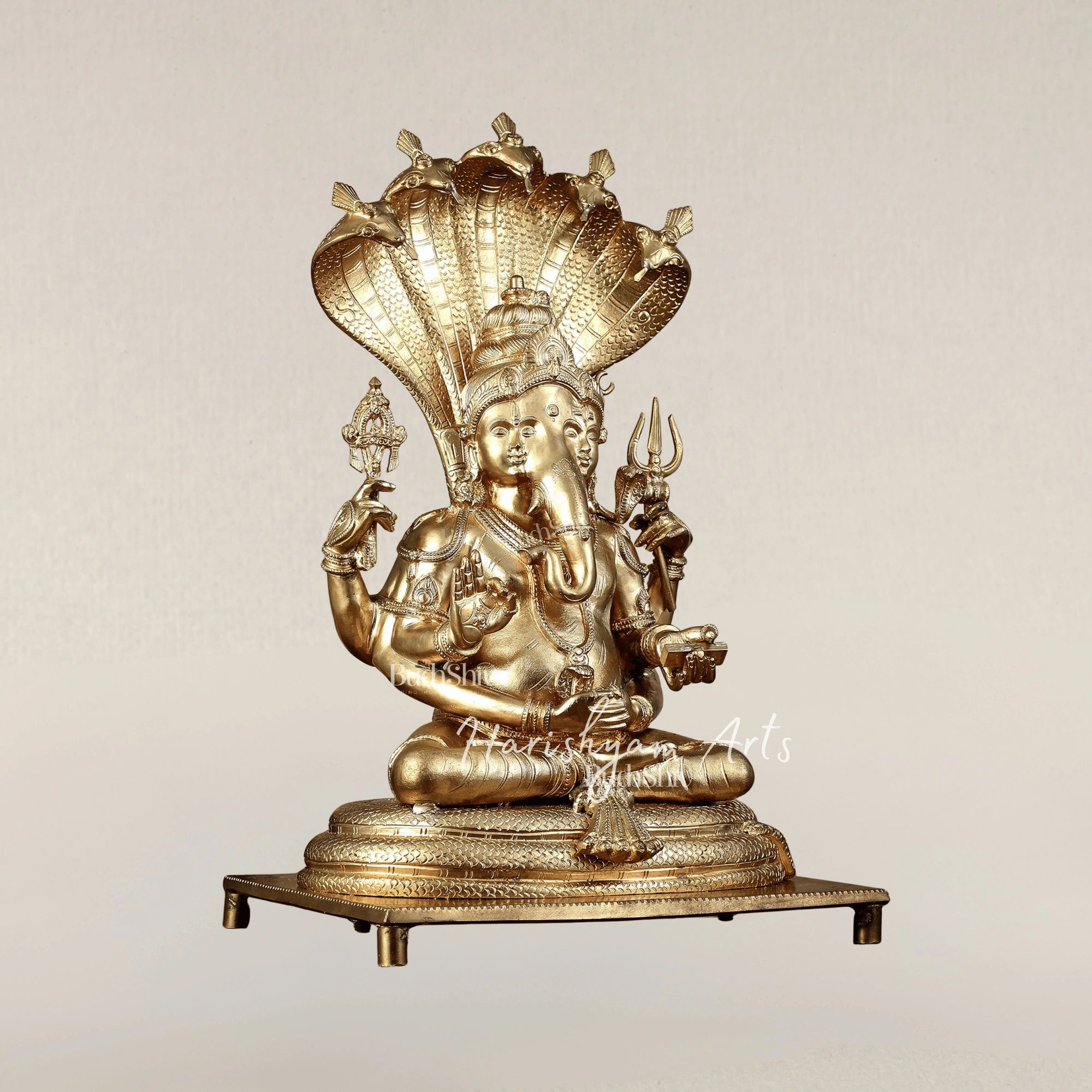 19" Auspicious Ganesha with Shiva Parvati Bronze Family Idol