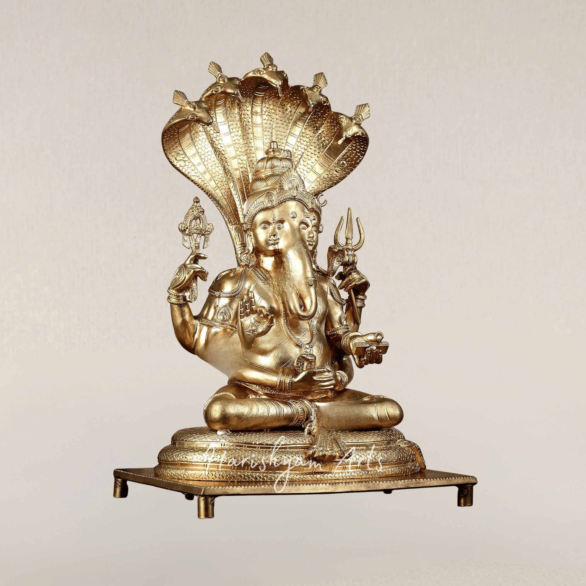 19" Auspicious Ganesha with Shiva Parvati Bronze Family Idol