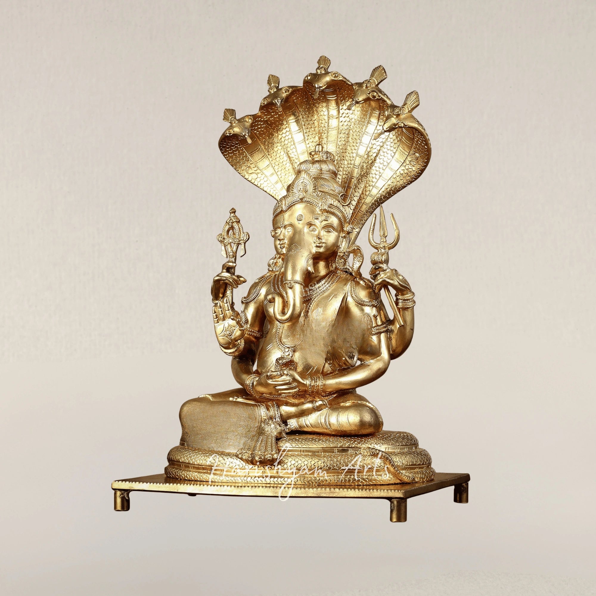 19" Auspicious Ganesha with Shiva Parvati Bronze Family Idol