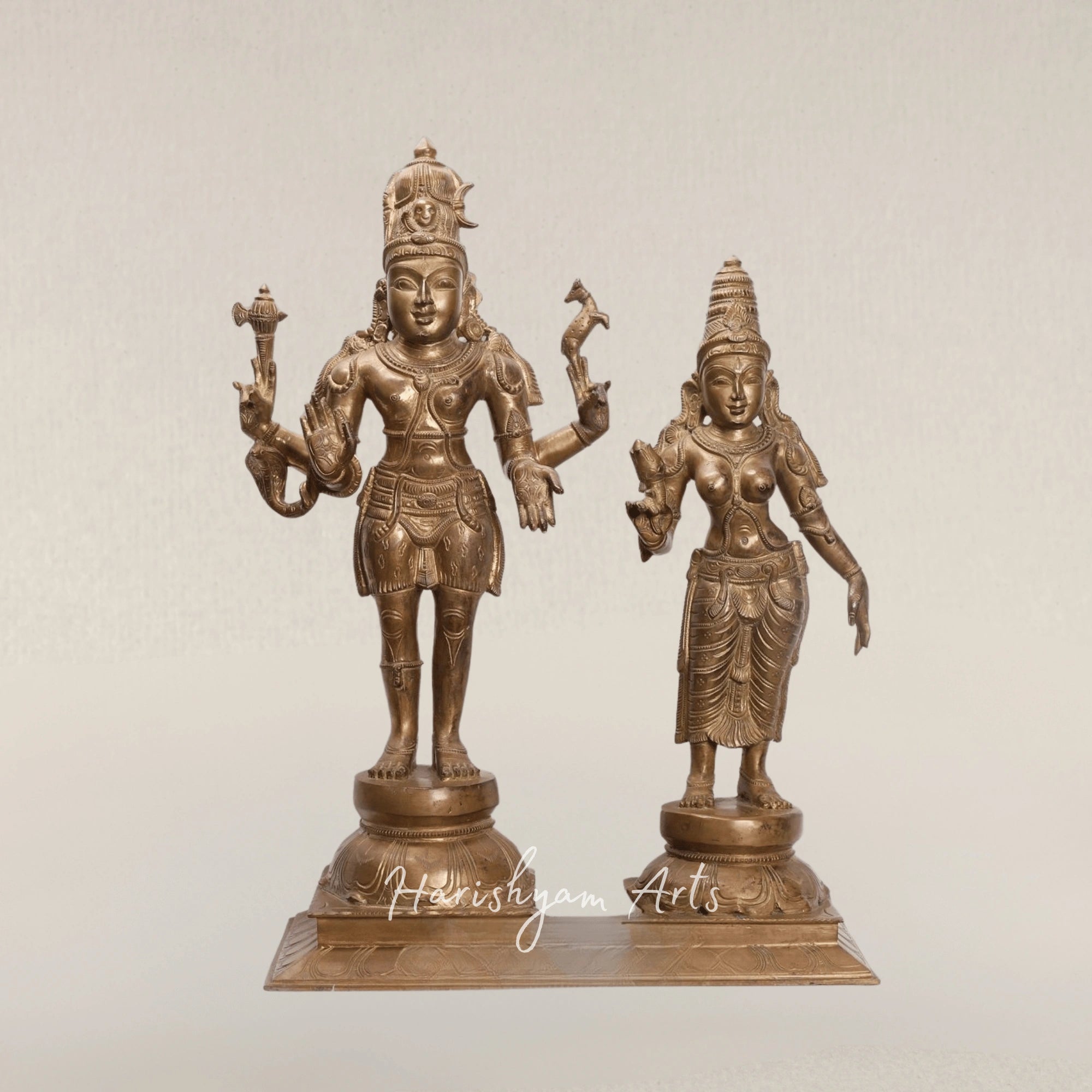 19" Divine Shiva Parvati Sacred Union Handcrafted Bronze Statue