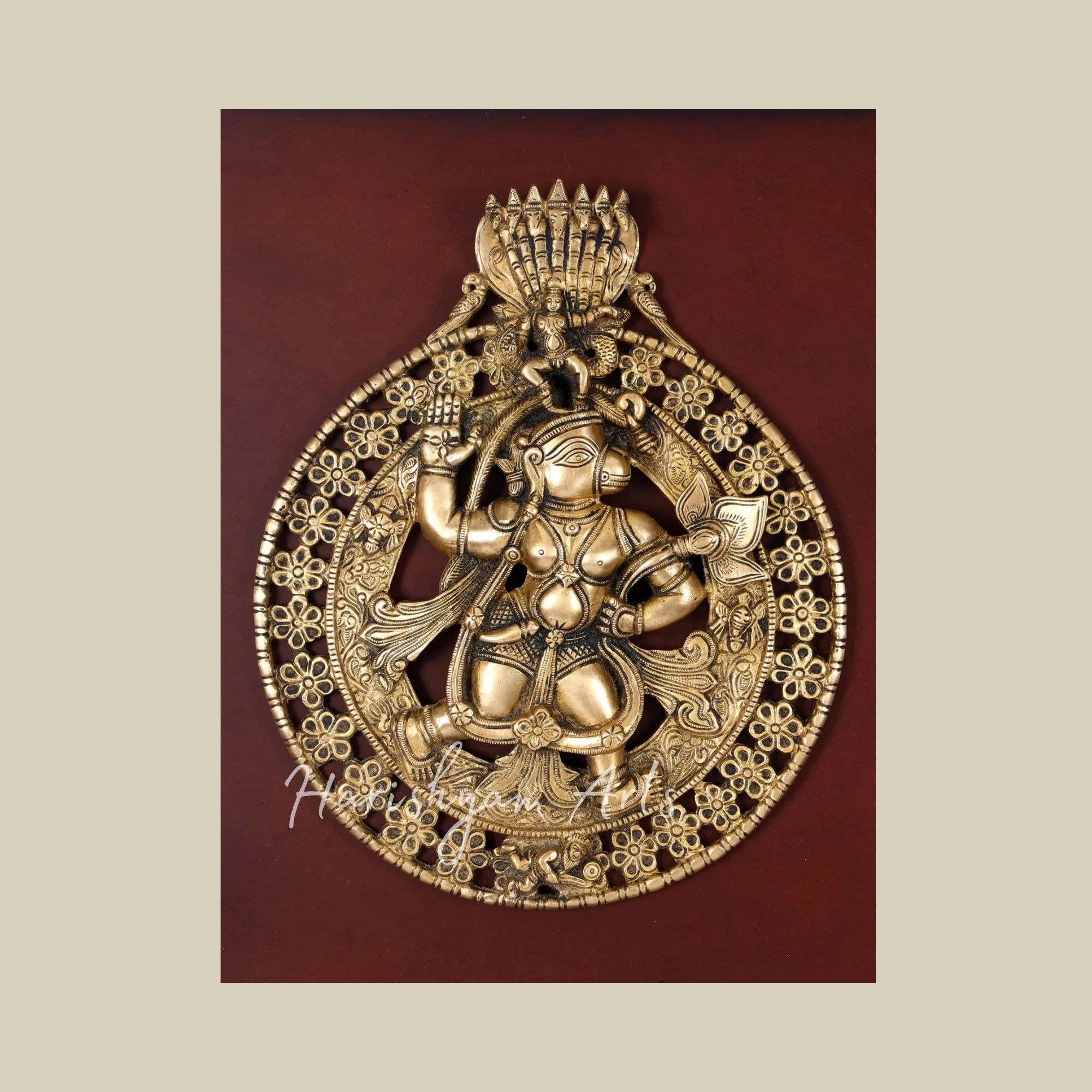 19" Handcrafted Brass Lord Hanuman Wall Art with Classic Wooden Frame