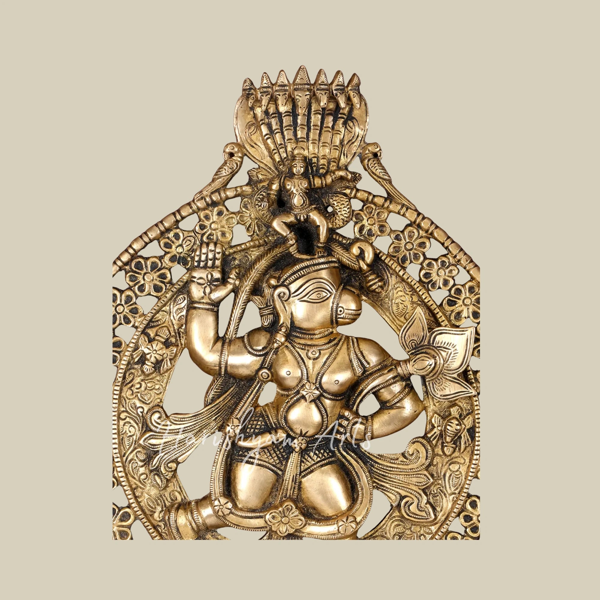 19" Handcrafted Brass Lord Hanuman Wall Art with Classic Wooden Frame