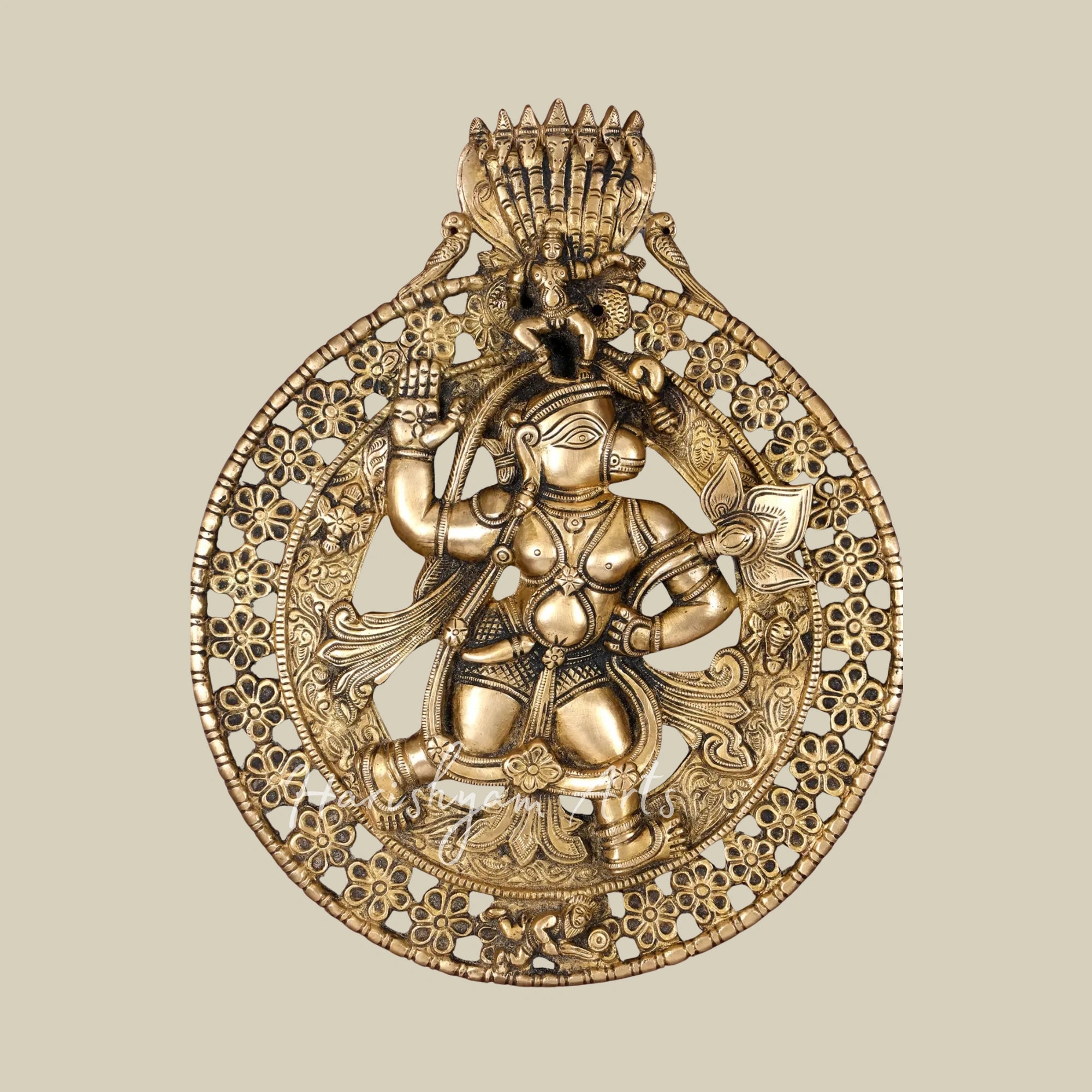 19" Handcrafted Brass Lord Hanuman Wall Art with Classic Wooden Frame