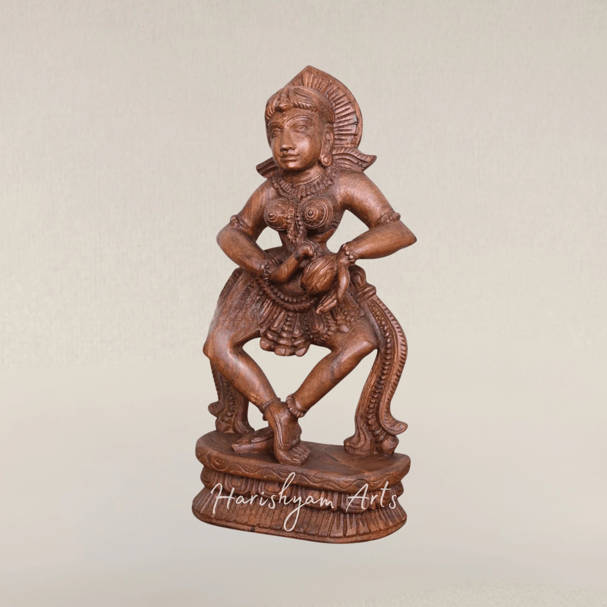 19" Intricately Carved Wooden Apsara Performing Thalam