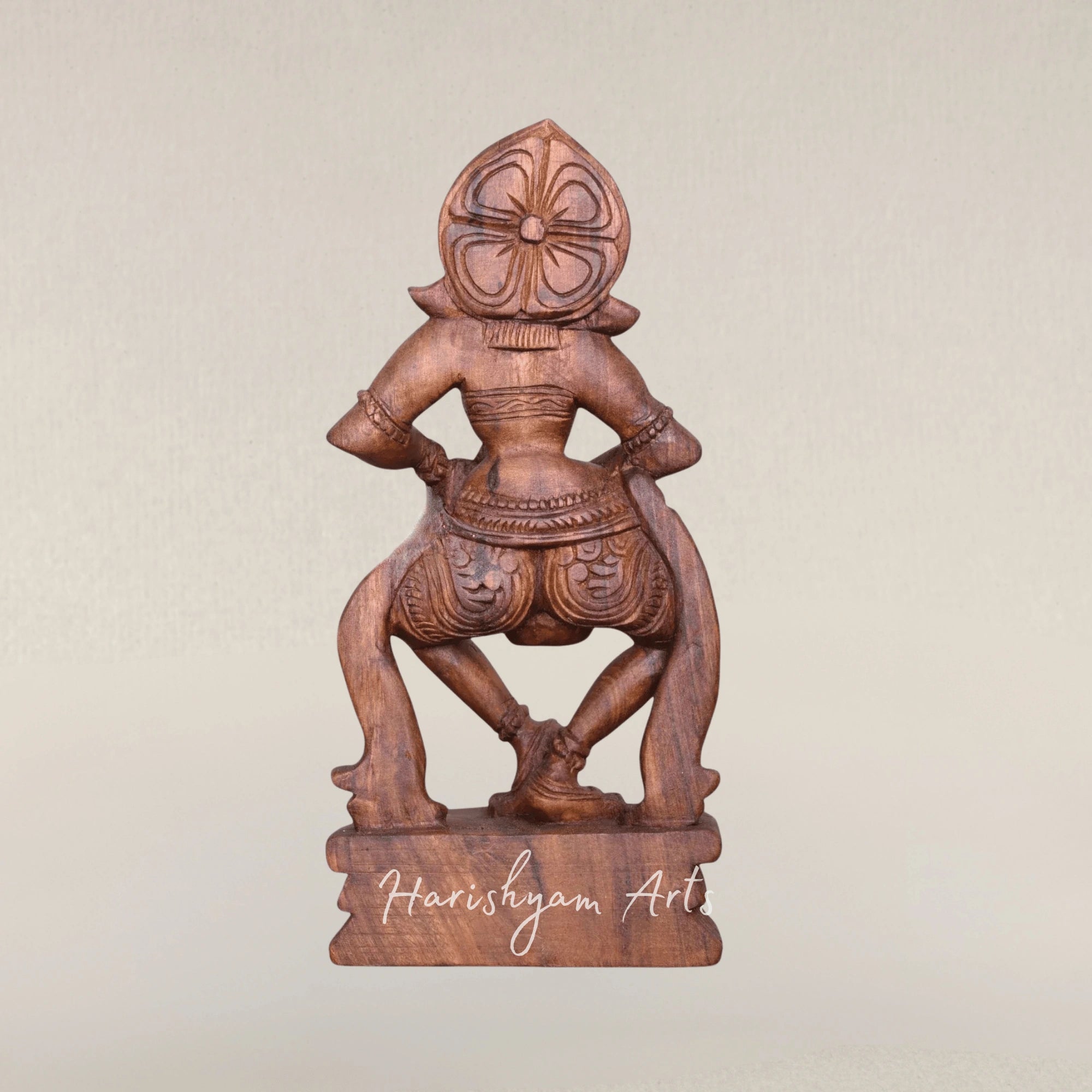 19" Intricately Carved Wooden Apsara Performing Thalam