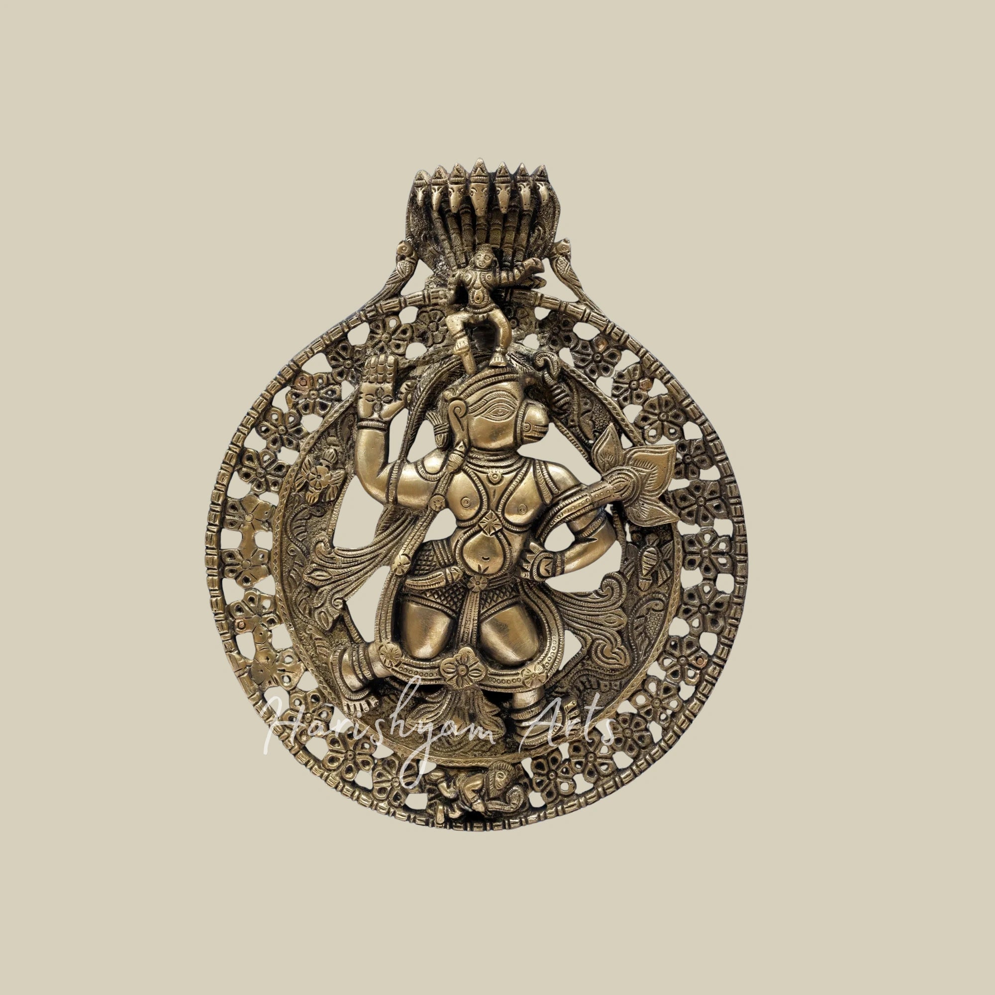 19" Lord Hanuman Brass Wall Sculpture Mounted in a Decorative Wooden Frame