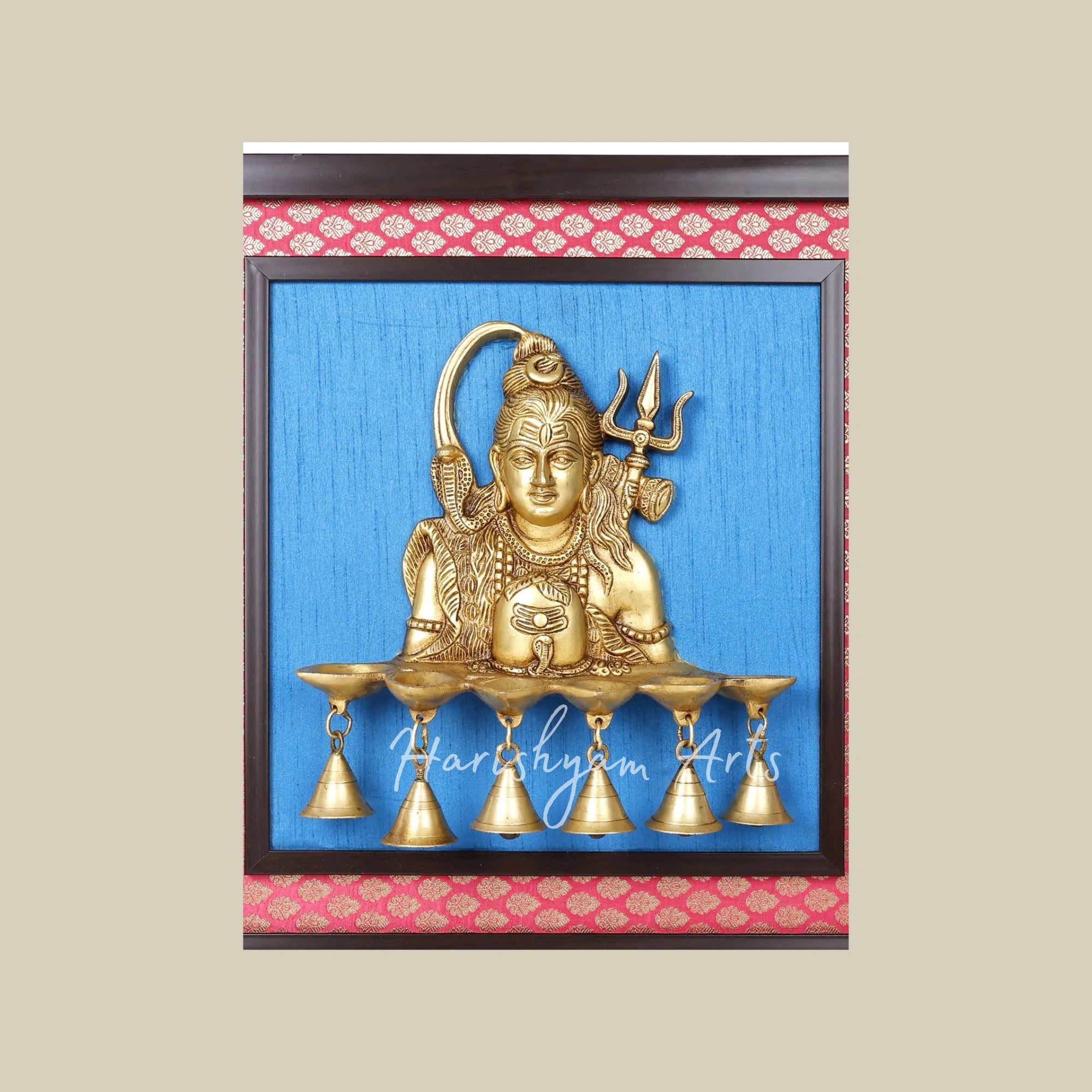 19" Lord Shiva Brass Wall Sculpture with Wooden Frame