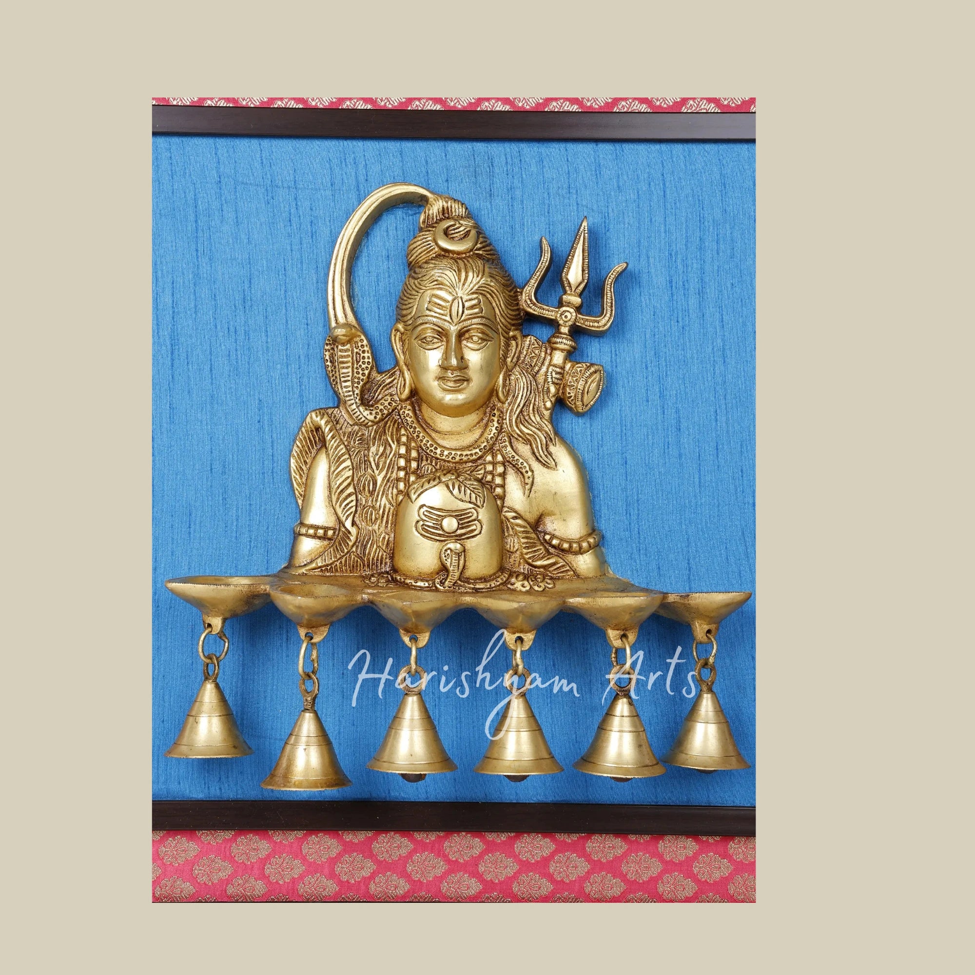19" Lord Shiva Brass Wall Sculpture with Wooden Frame