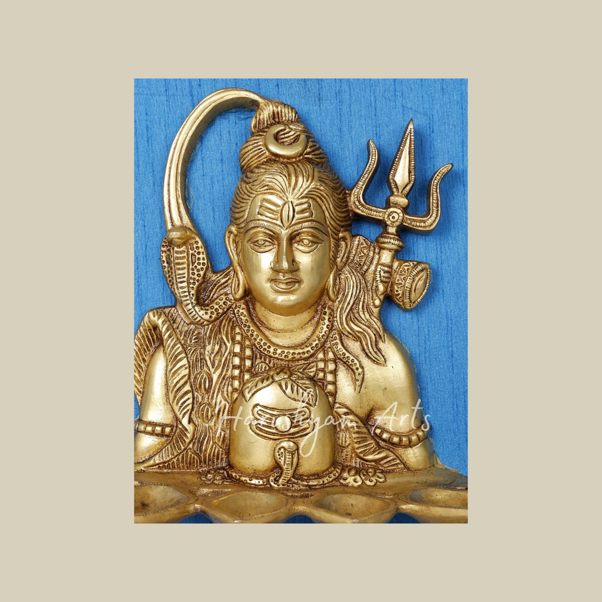 19" Lord Shiva Brass Wall Sculpture with Wooden Frame