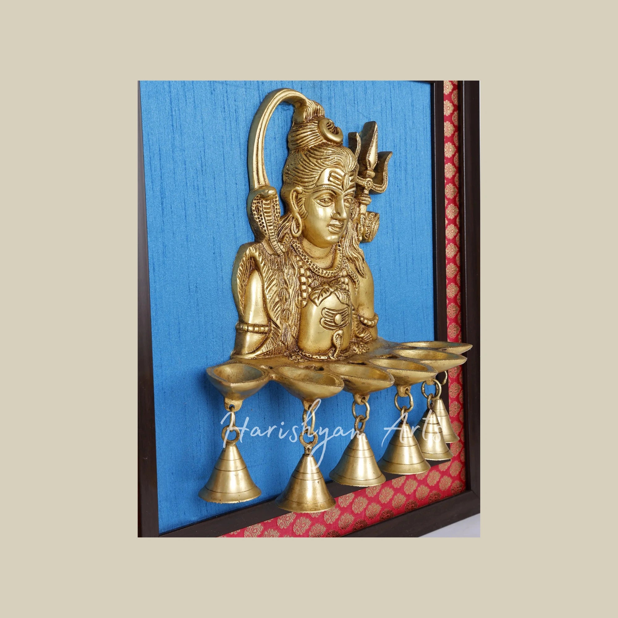 19" Lord Shiva Brass Wall Sculpture with Wooden Frame