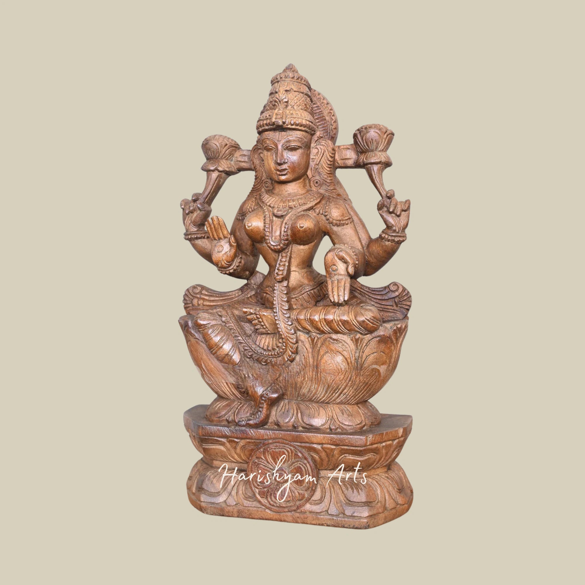 19" Samutrika Lakshana Mangalakara Lakshmi Maa Wooden Idol Online Seated on Lotus1