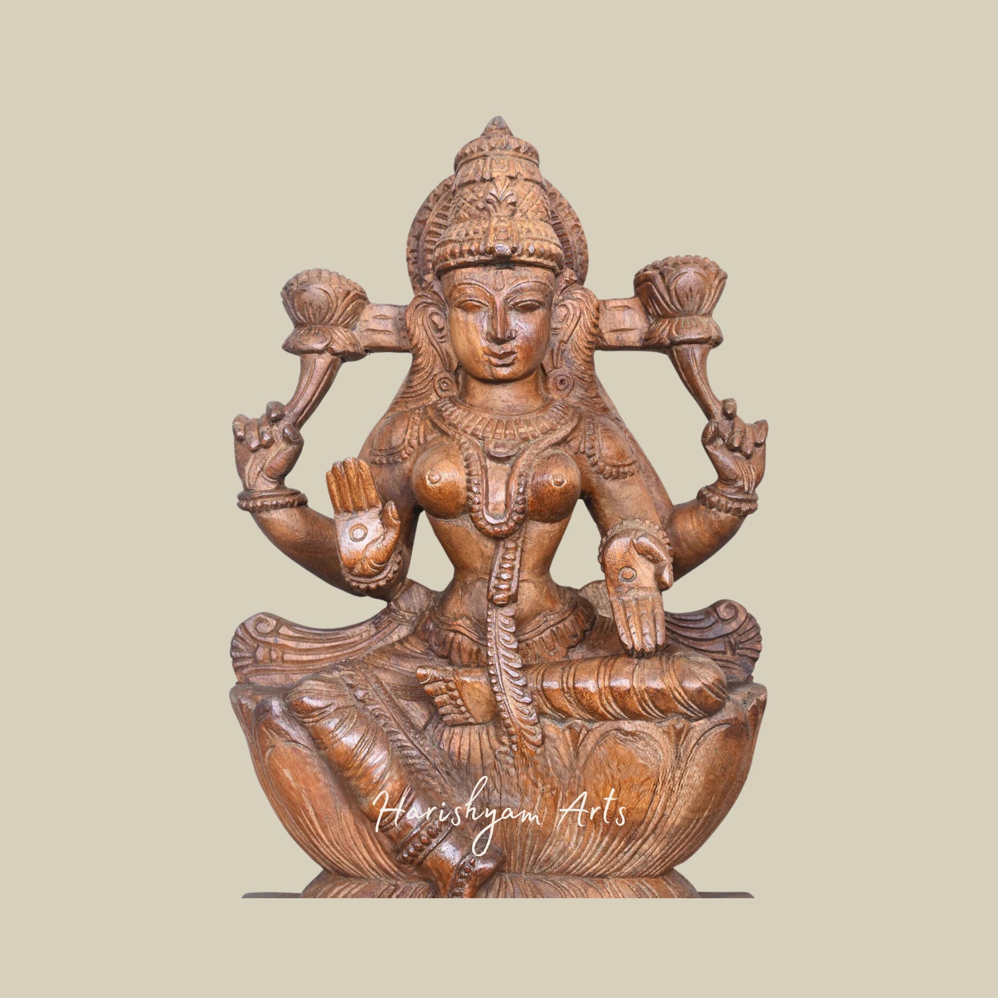 19" Samutrika Lakshana Mangalakara Lakshmi Maa Wooden Idol Online Seated on Lotus2