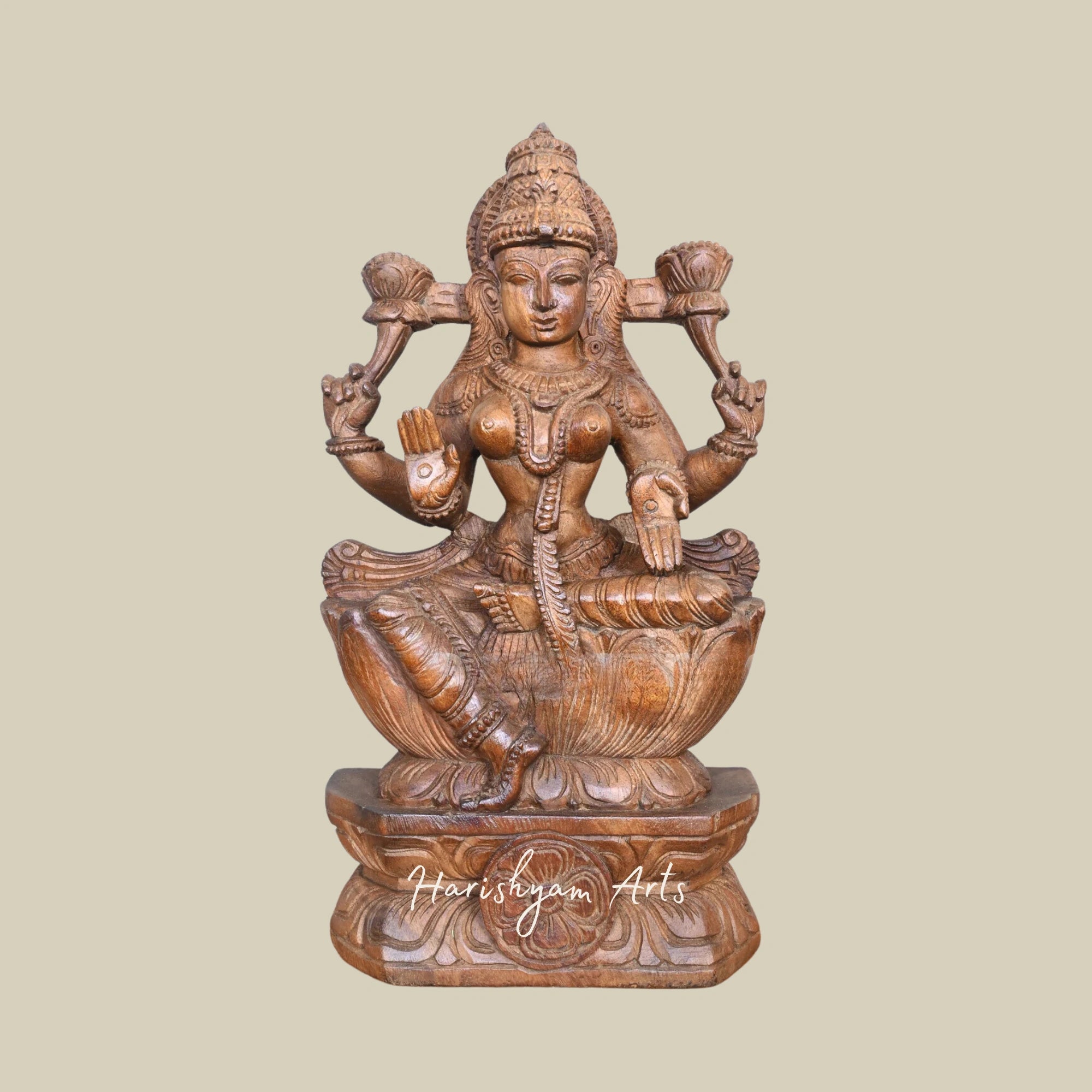 19" Samutrika Lakshana Mangalakara Lakshmi Maa Wooden Idol Online Seated on Lotus3