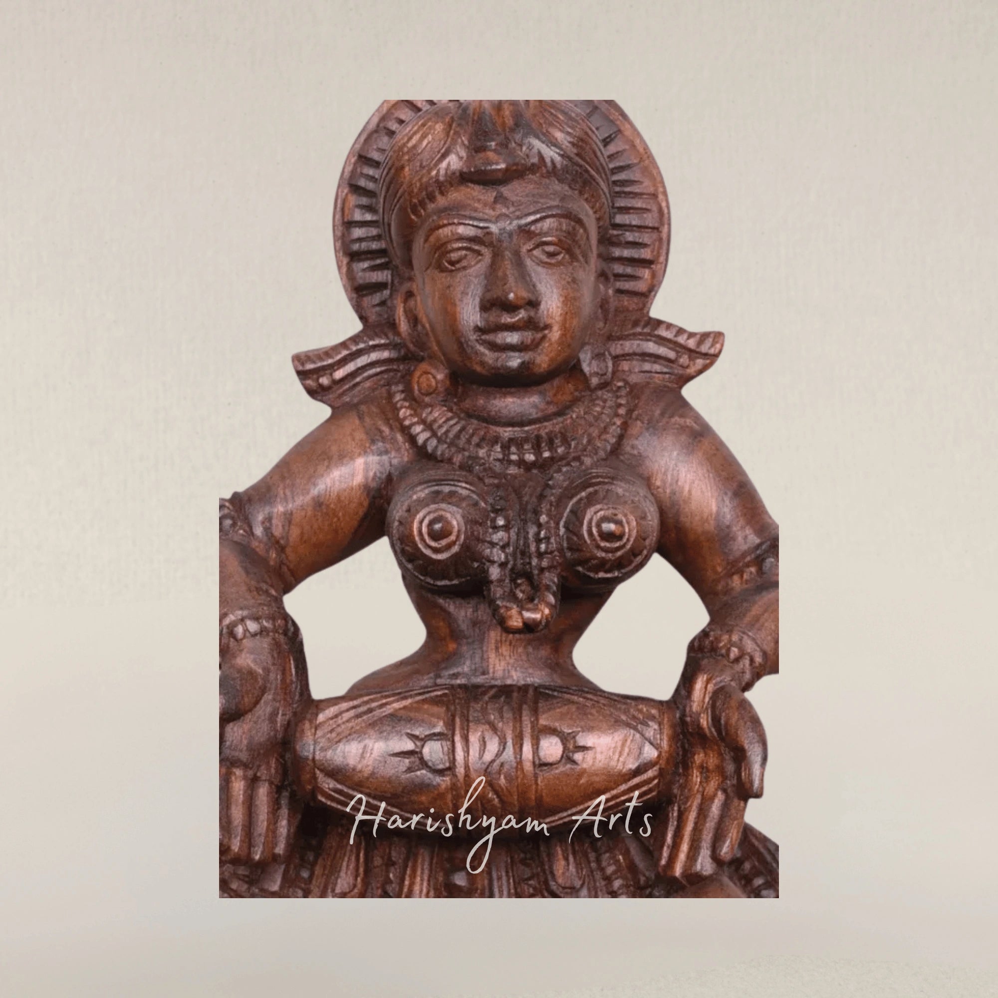 19" Wax Brown Wooden Apsara Figure with Dholak Drum