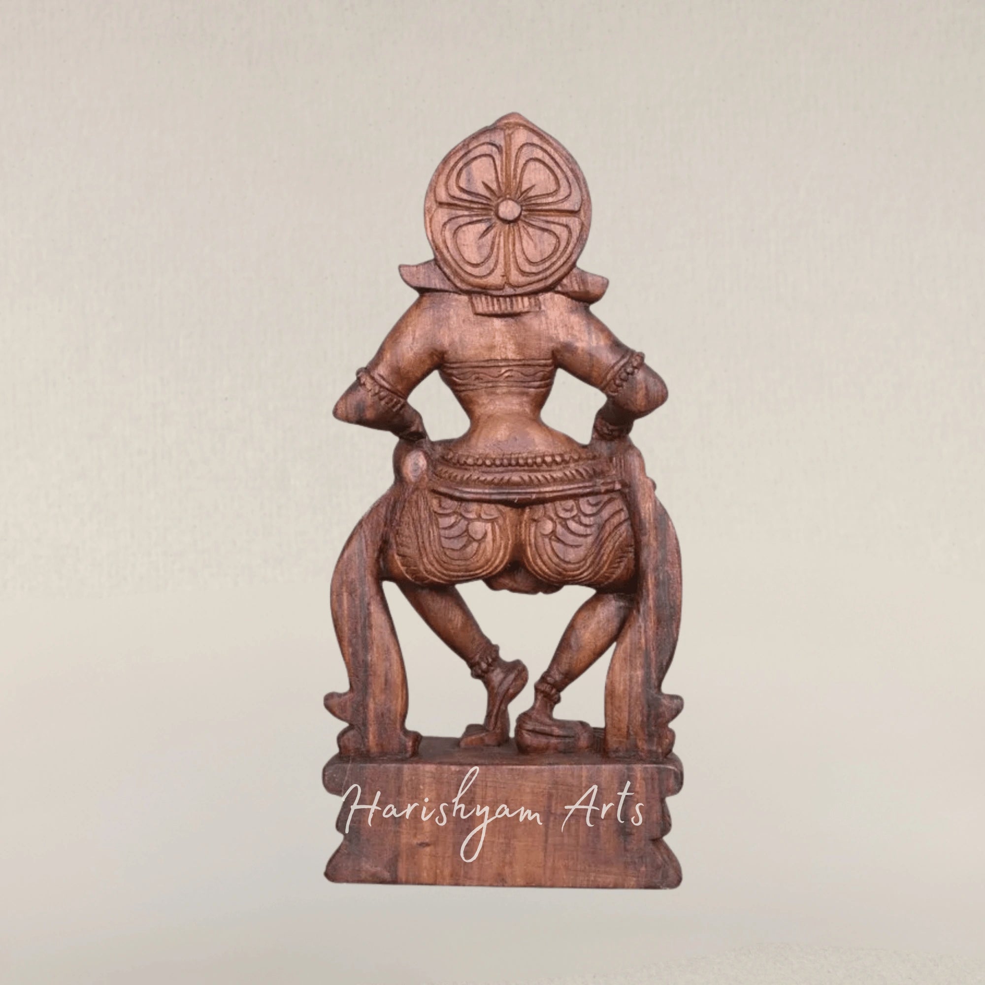 19" Wax Brown Wooden Apsara Figure with Dholak Drum
