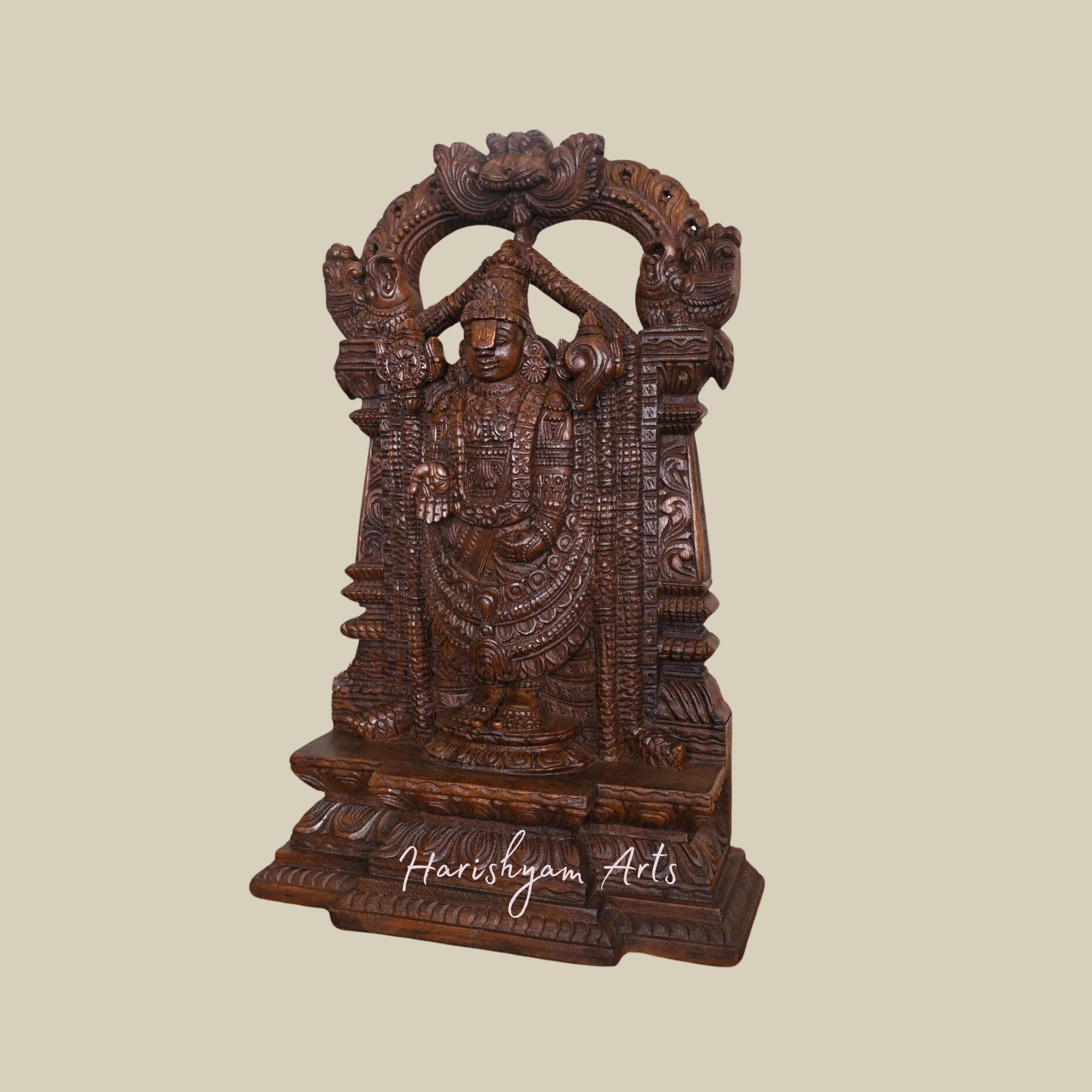 19" Intricate Tirupati Balaji Wooden Sculpture2