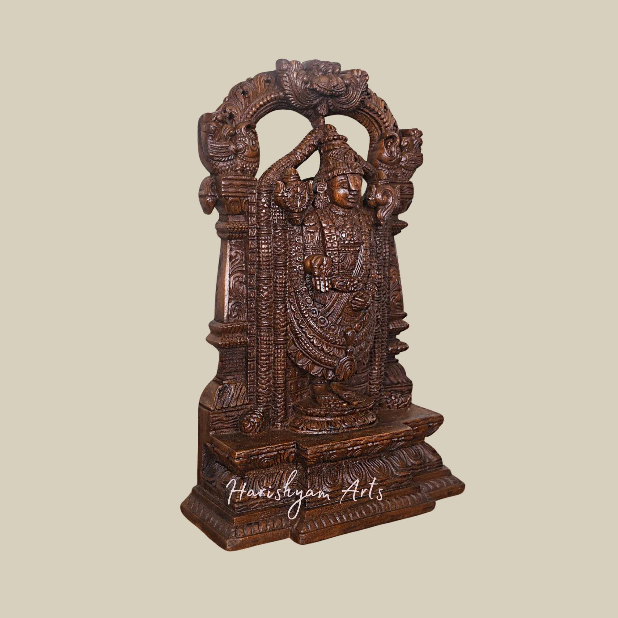 19" Intricate Tirupati Balaji Wooden Sculpture3