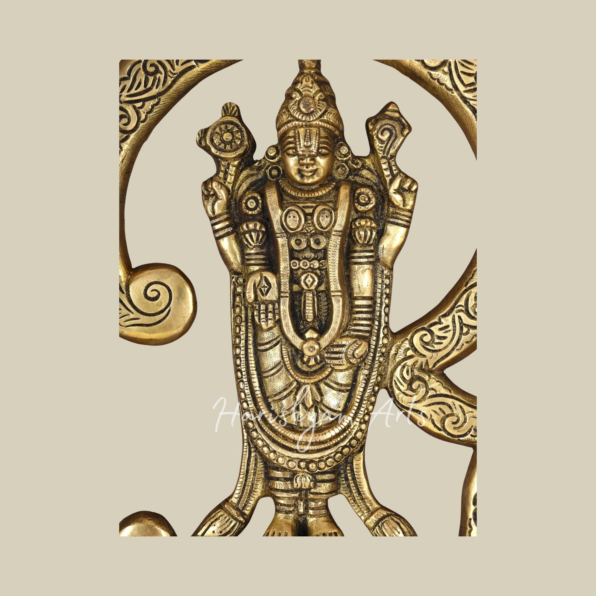 20 Tamil Om Lord Venkateshvara Brass Wall Sculpture with Wooden Frame