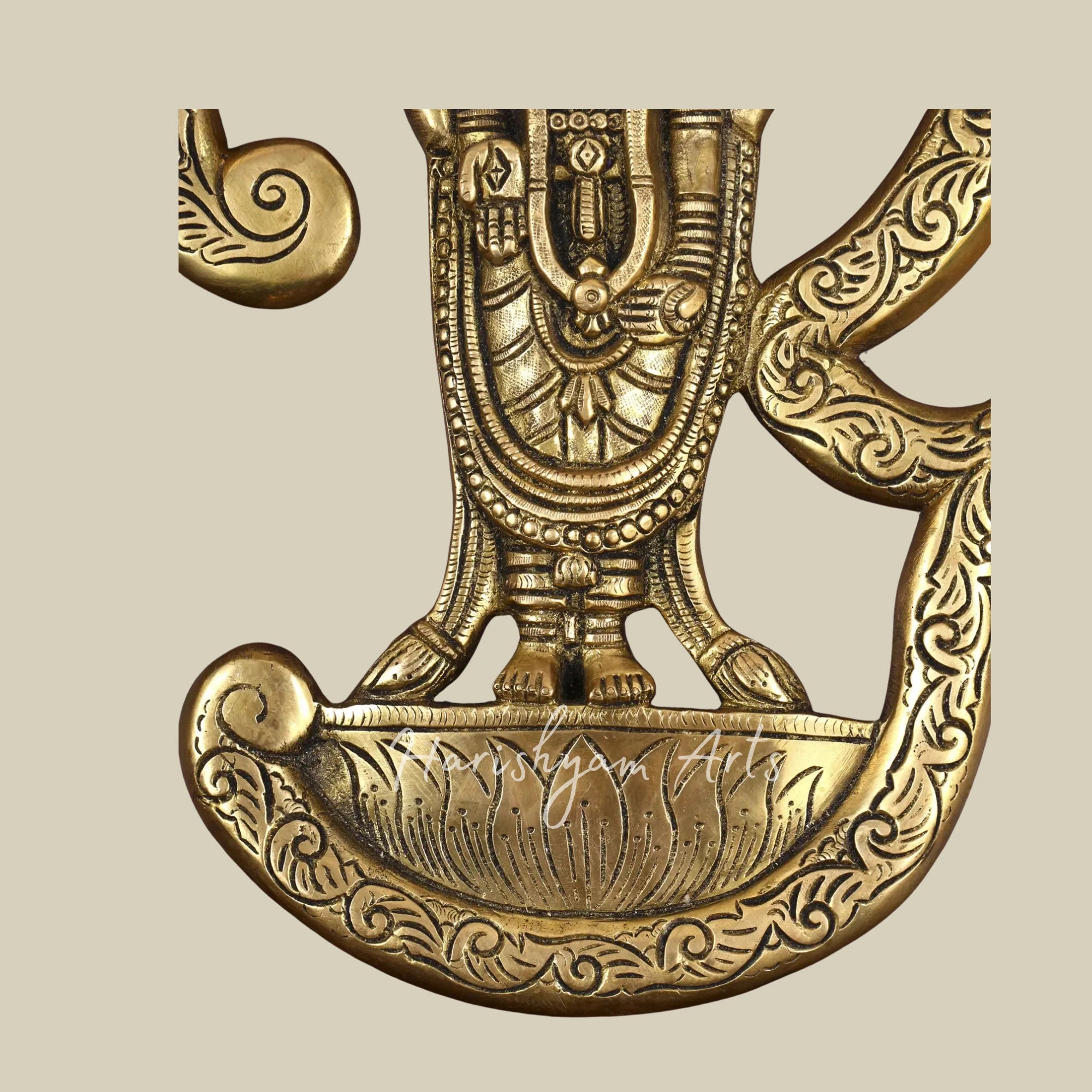 20 Tamil Om Lord Venkateshvara Brass Wall Sculpture with Wooden Frame