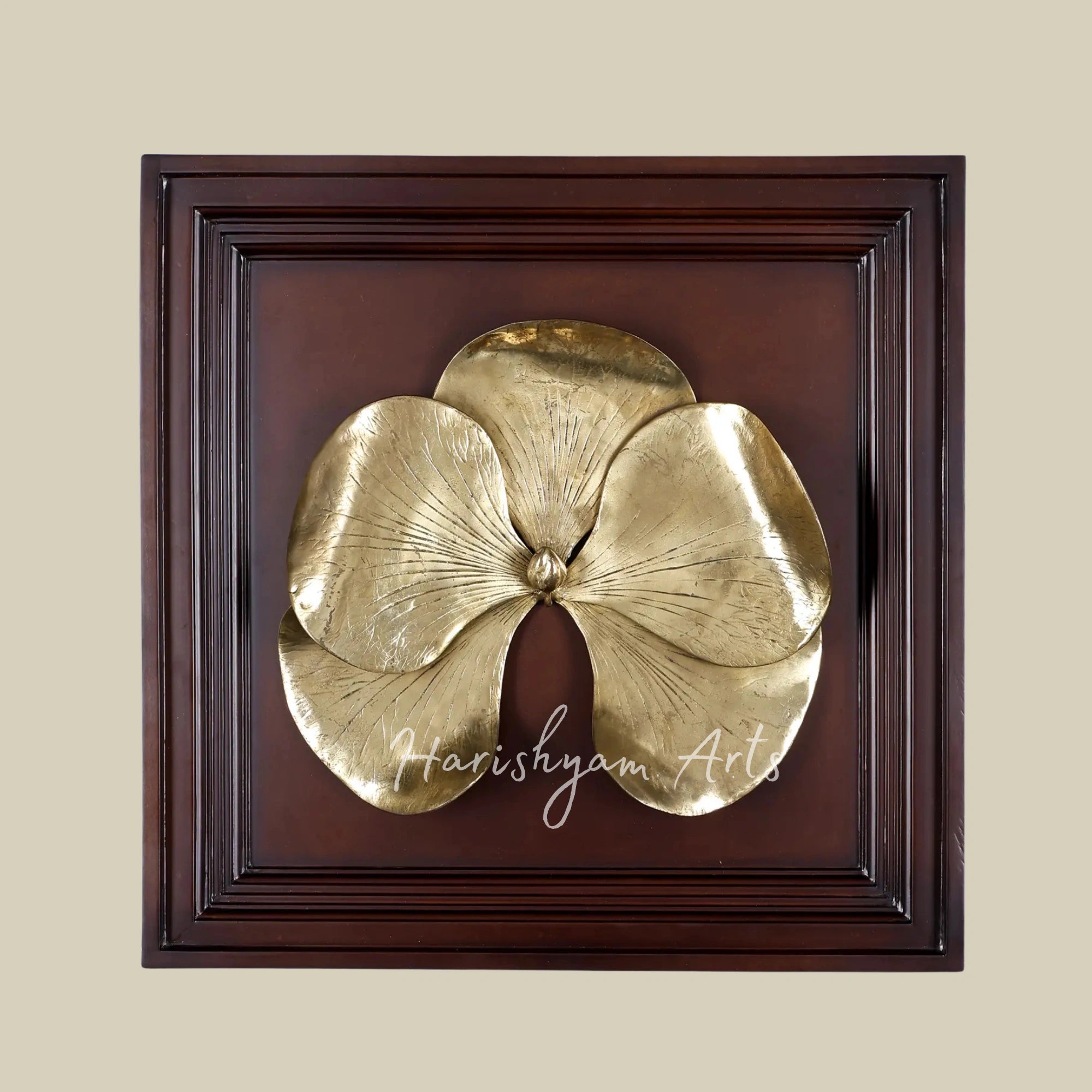 20"  Artistic Brass Leaf Wall Art with Handcrafted Wood Frame