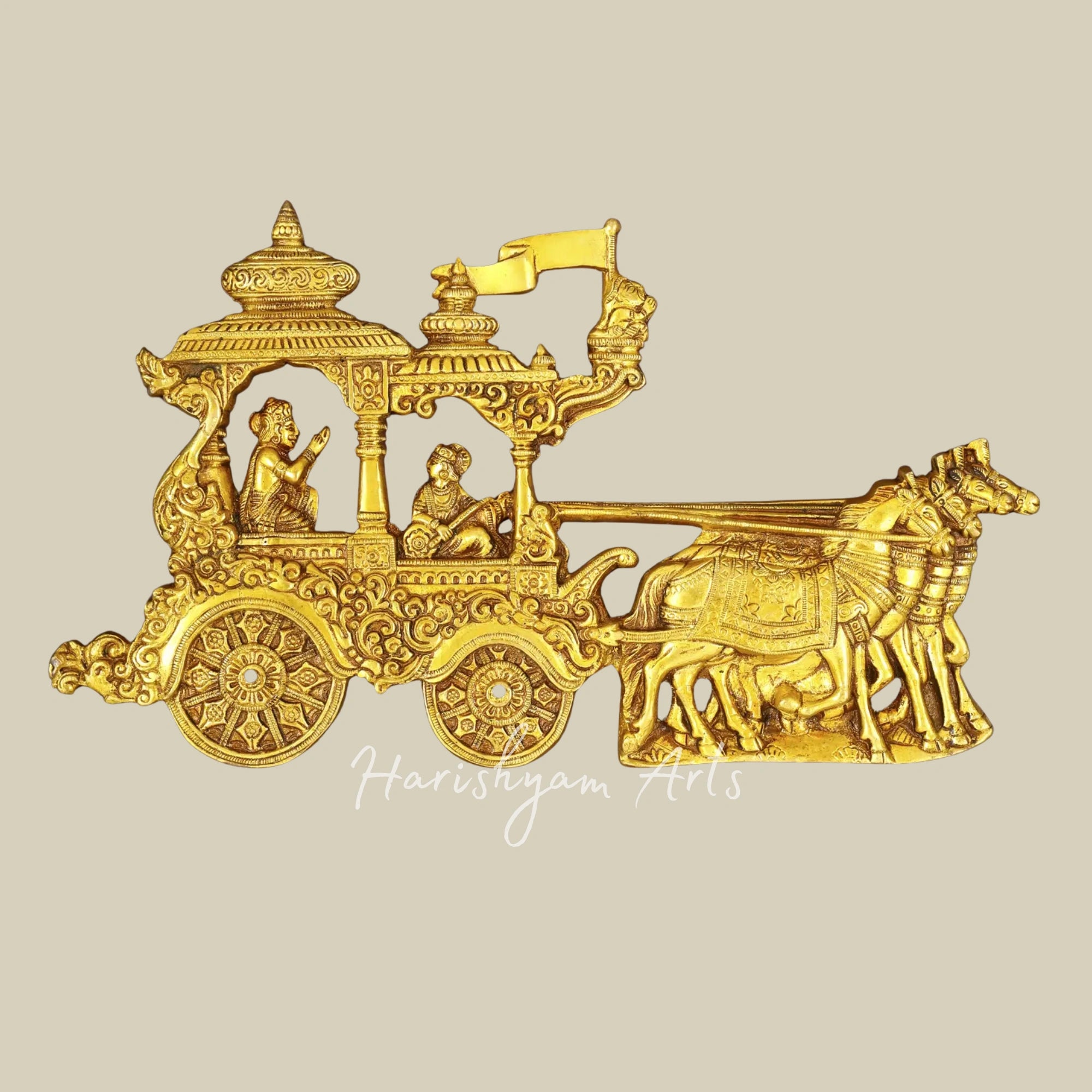 20"  Bhagavad Gita Upadesha Brass Wall Art with Wooden Frame