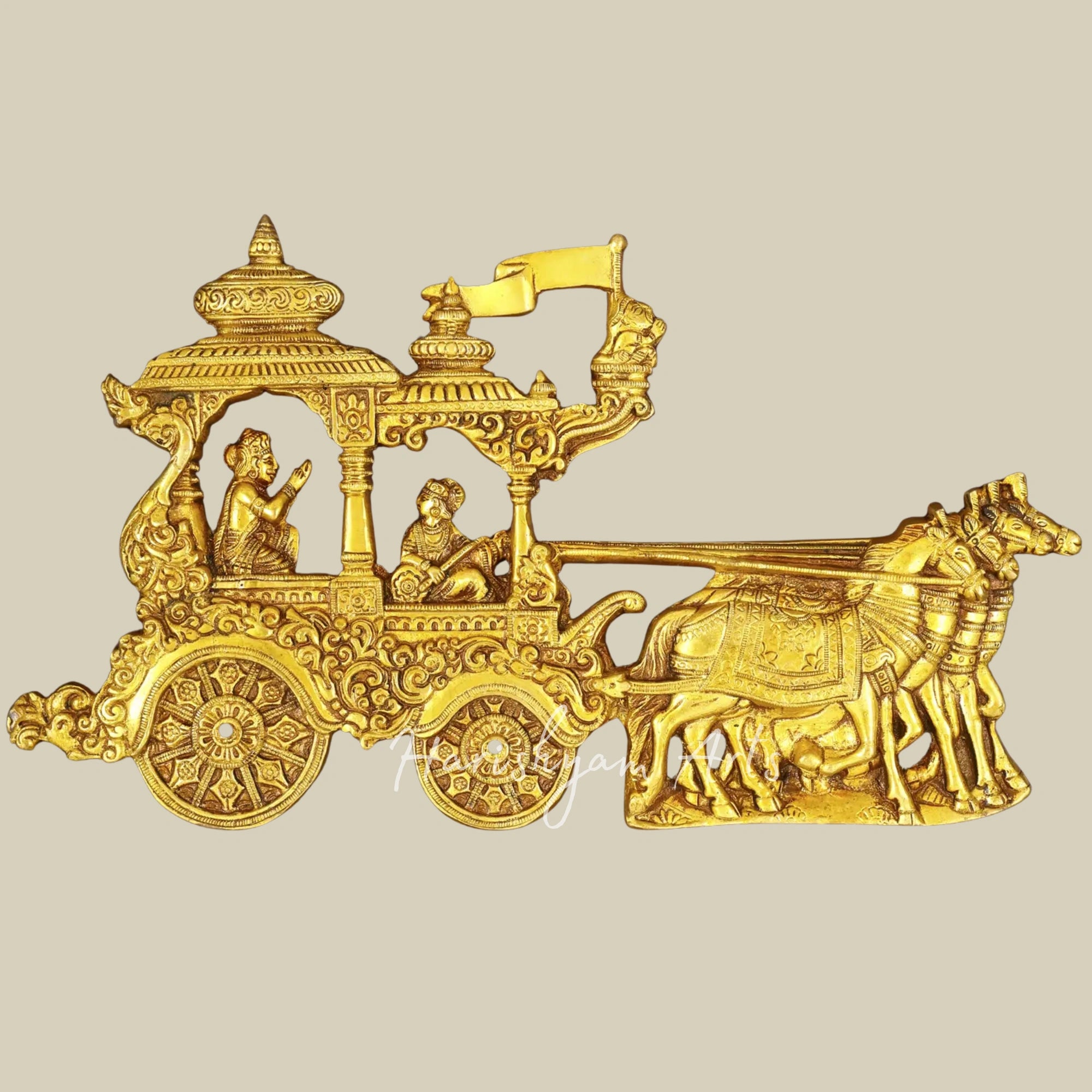 20"  Bhagavad Gita Upadesha Brass Wall Art with Wooden Frame