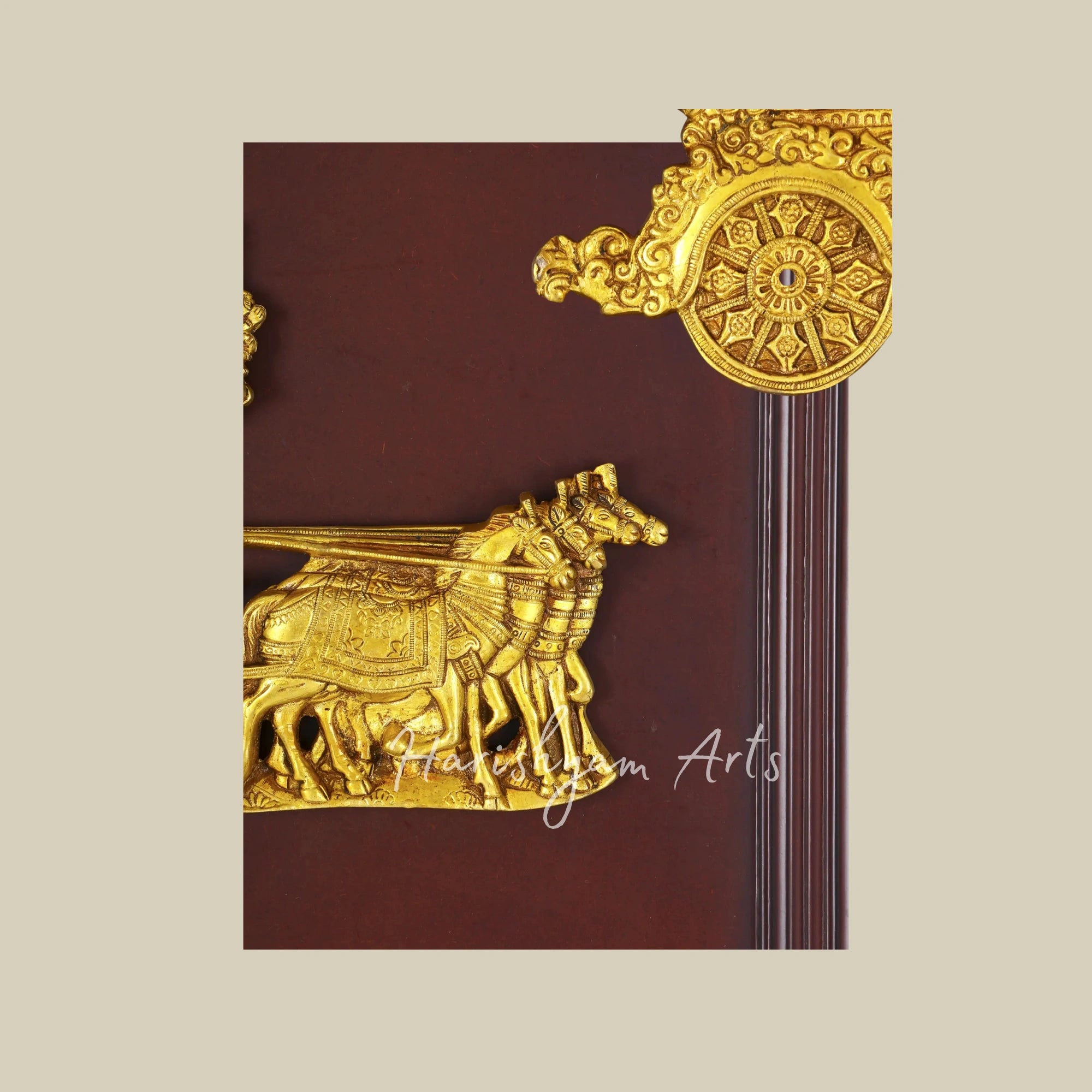 20"  Bhagavad Gita Upadesha Brass Wall Art with Wooden Frame
