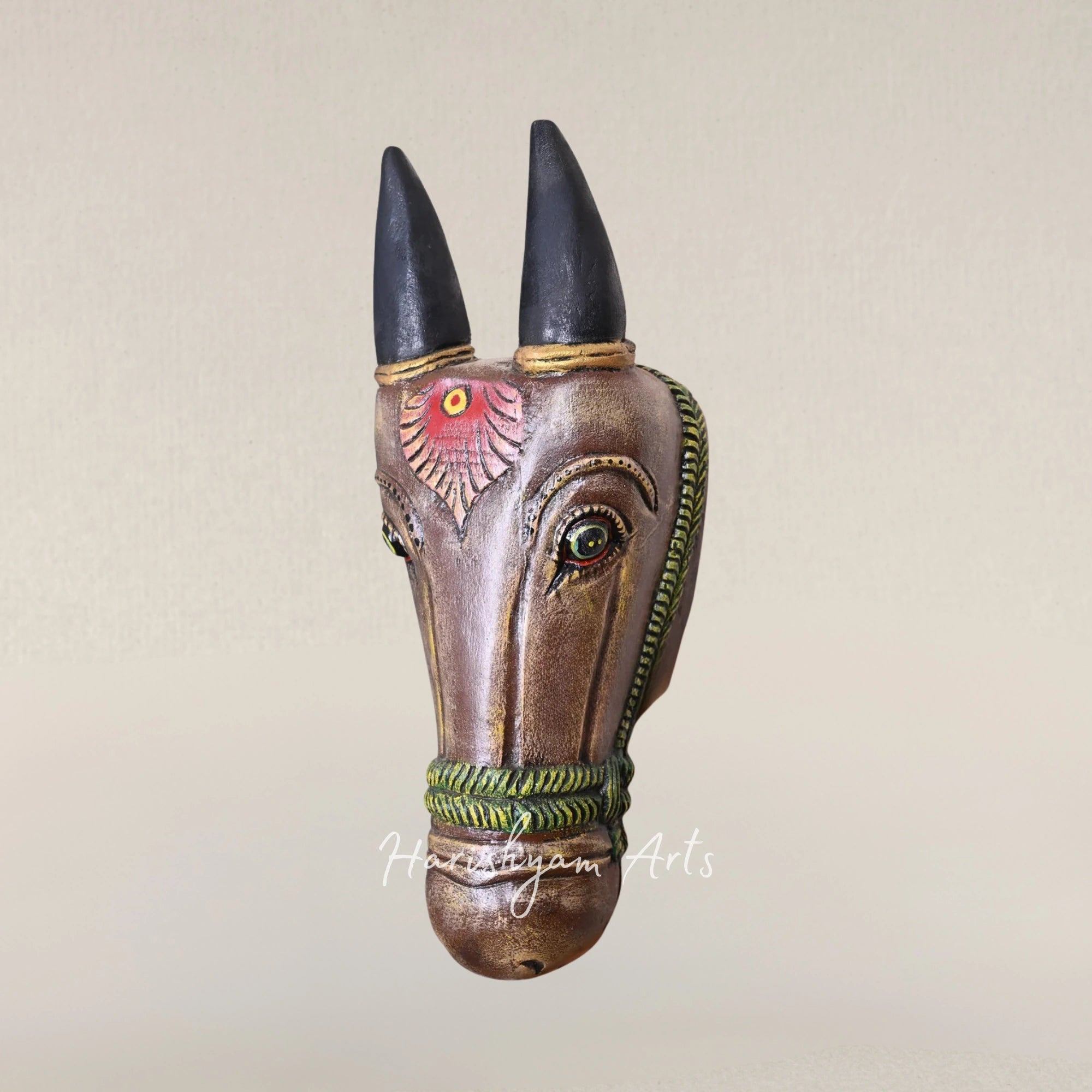 20" Brown Polished Wooden Cow Mask Pair for Wall Decor