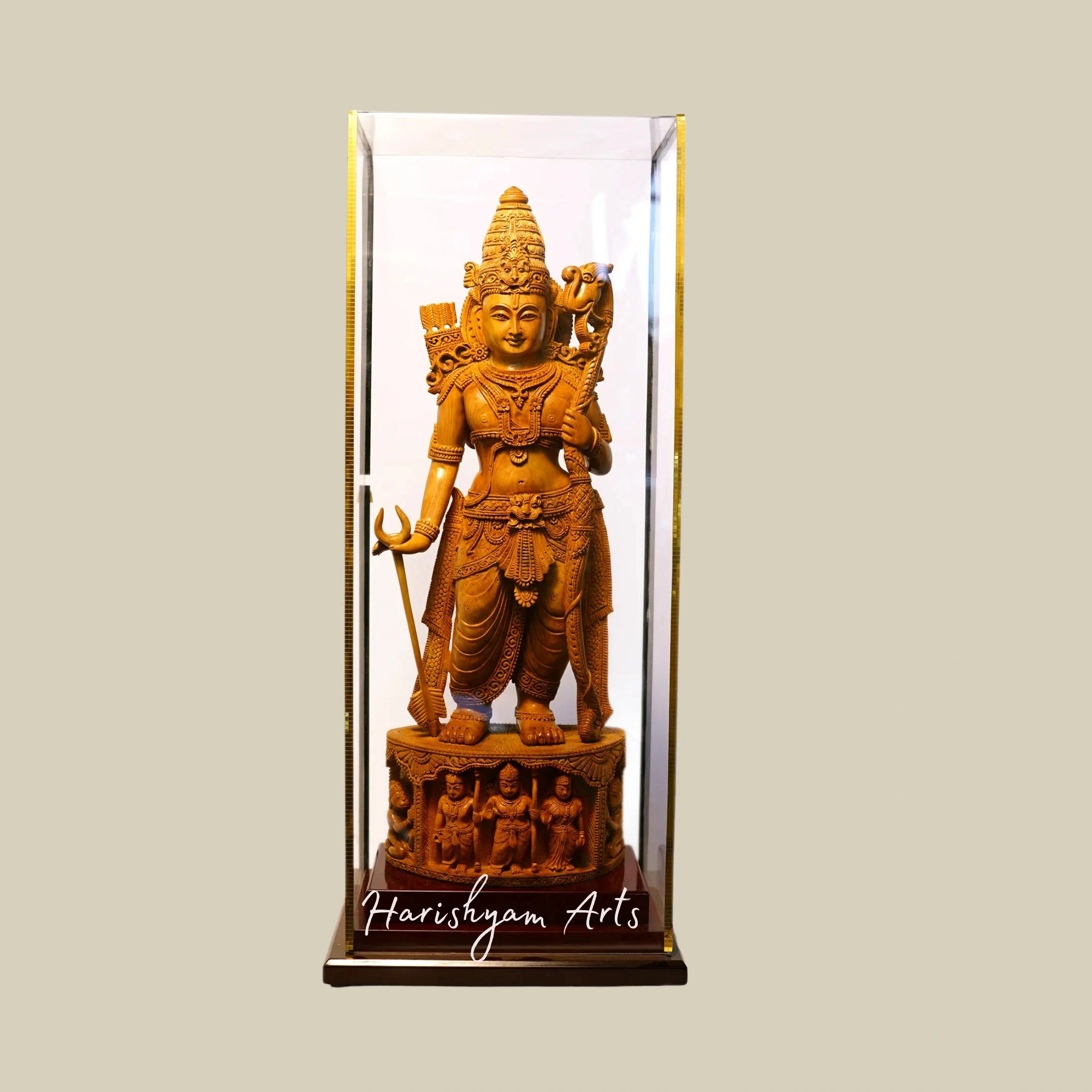 20" Detailed Ram Darbar Wooden Sculpture with Lord Rama on Round Base