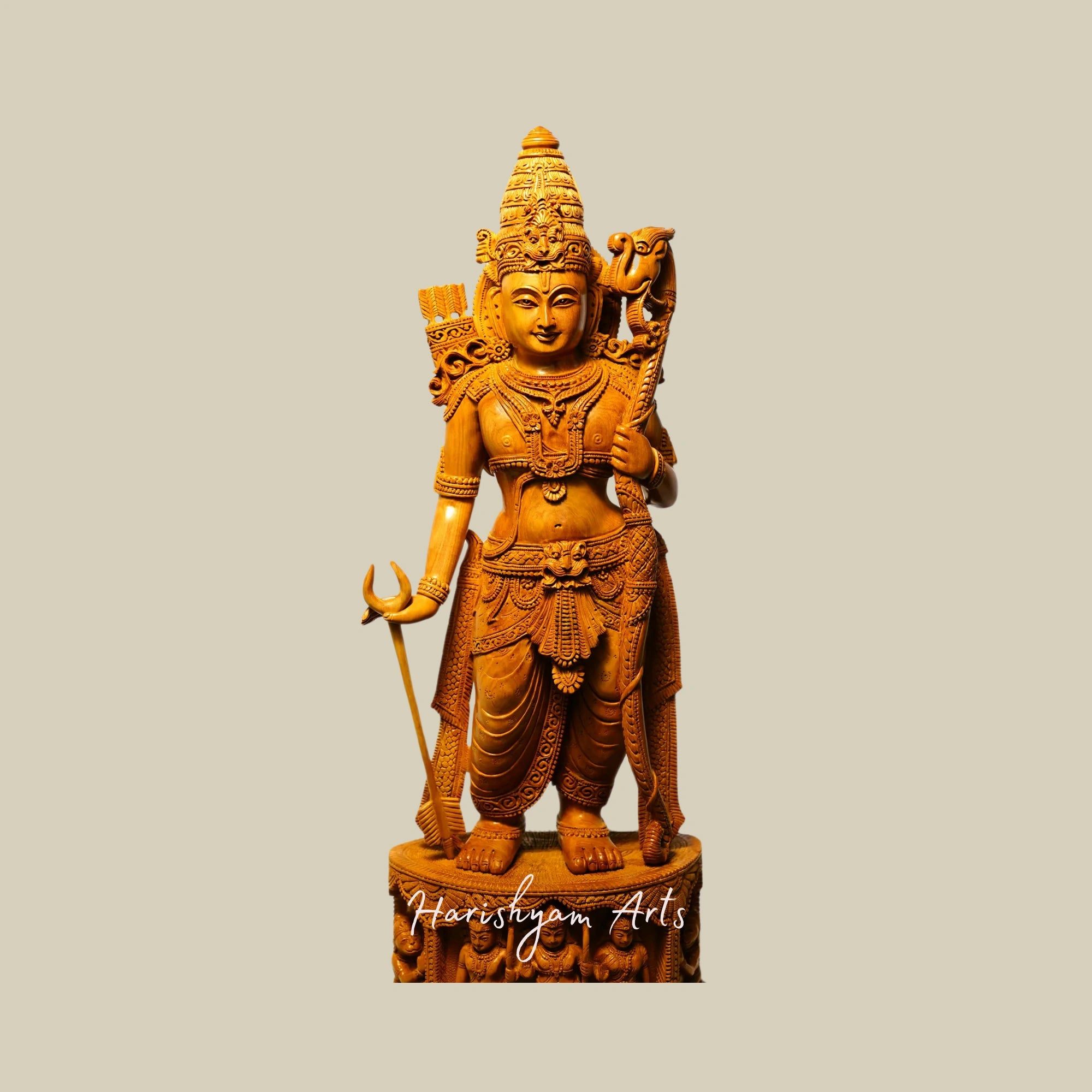 20" Detailed Ram Darbar Wooden Sculpture with Lord Rama on Round Base2