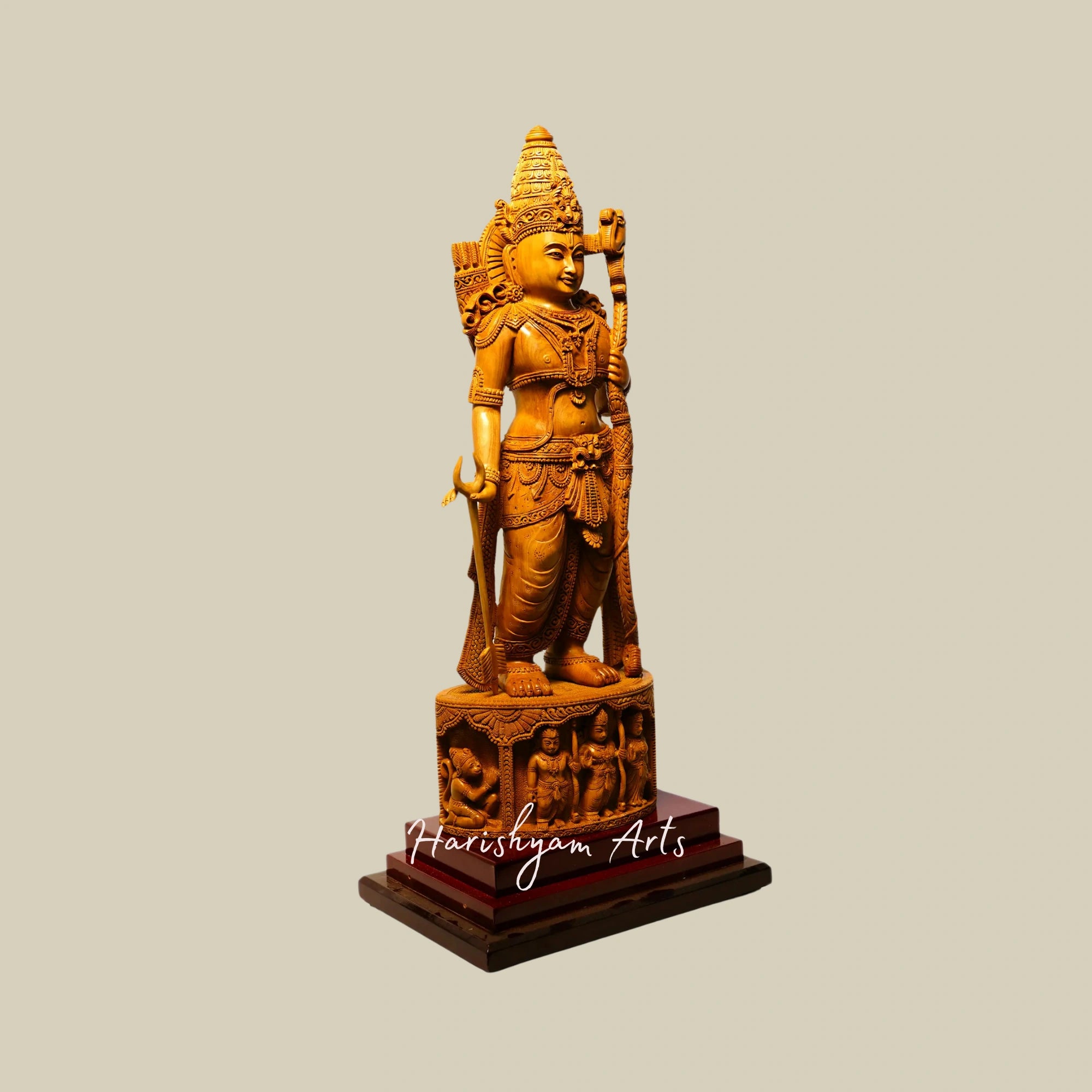 20" Detailed Ram Darbar Wooden Sculpture with Lord Rama on Round Base4