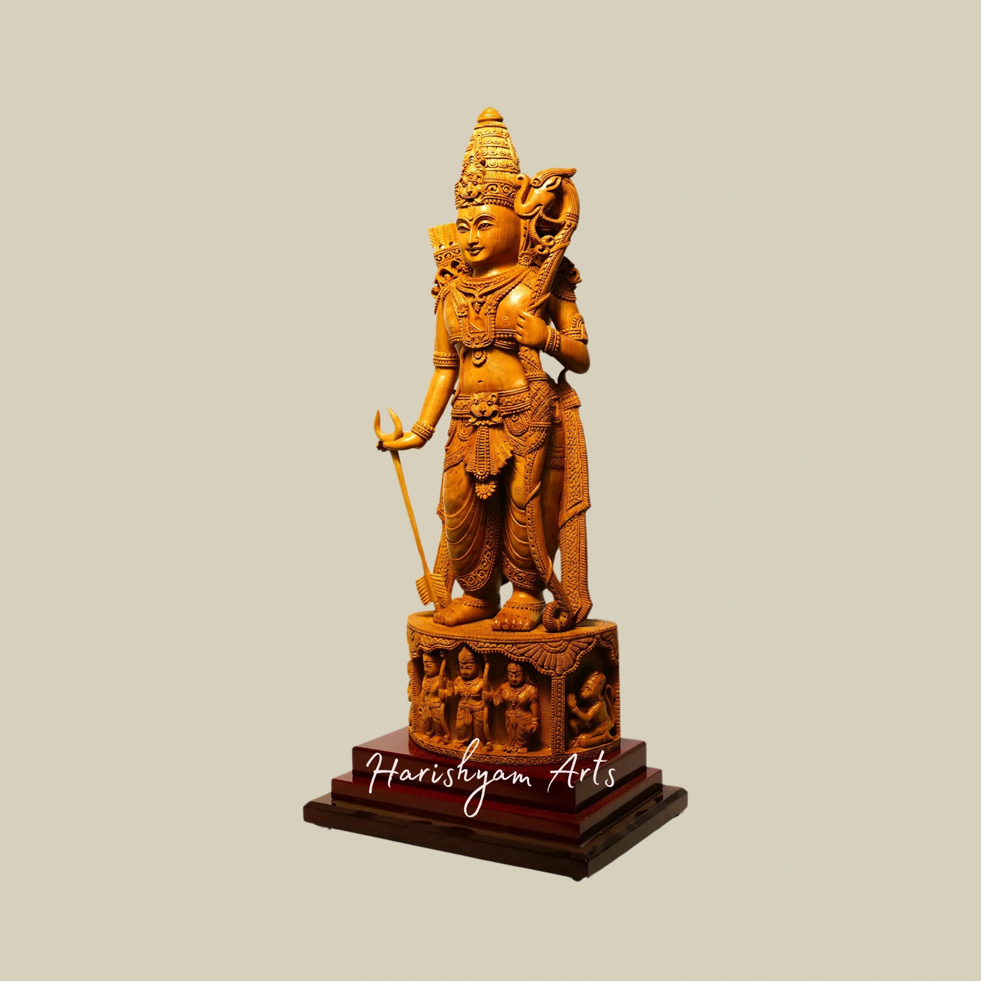 20" Detailed Ram Darbar Wooden Sculpture with Lord Rama on Round Base5